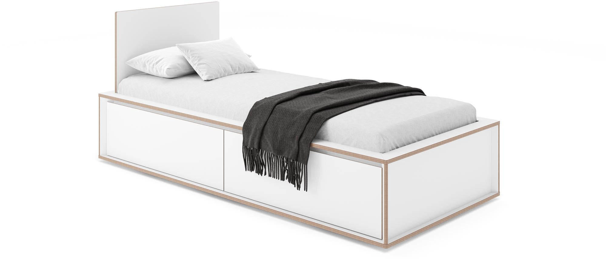 Entdecken Sie das elegante SPAZE Bett von Müller Möbelwerkstätten, ausgestattet mit einem modernen Kopfteil für stilvollen Komfort.