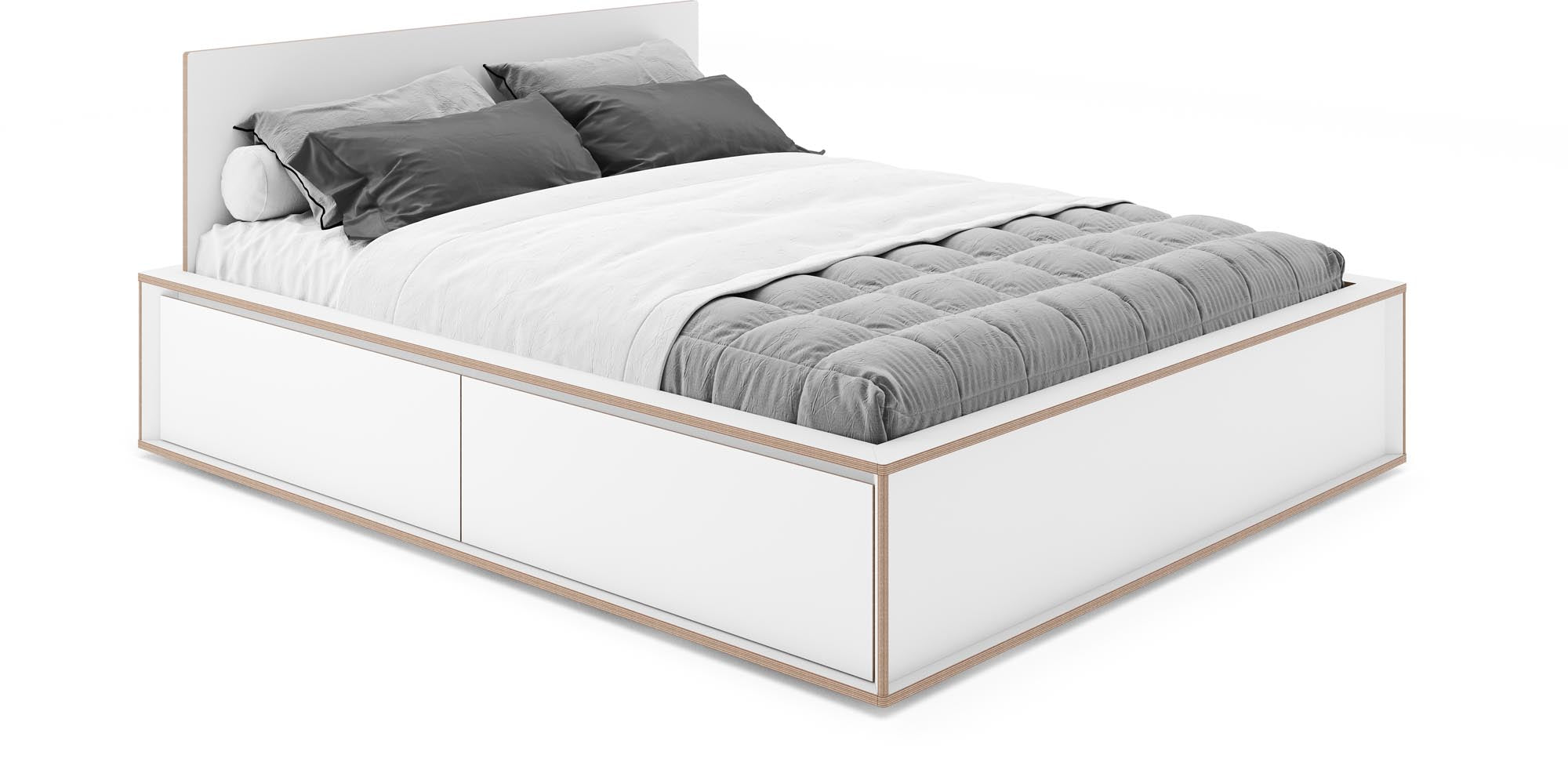 Modernes SPAZE Bett mit Kopfteil und Stauraum von Müller Möbelwerkstätten.