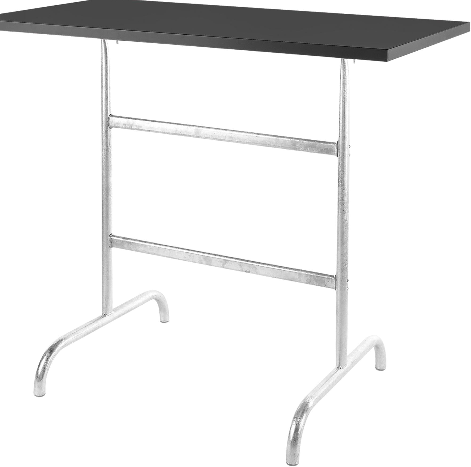 Robuster, klappbarer Säntis Metall-Stehtisch 130x70/110 cm für den Outdoor-Bereich. Wetterfest, rostfrei, langlebig und platzsparend für Garten, Events und Gastronomie.