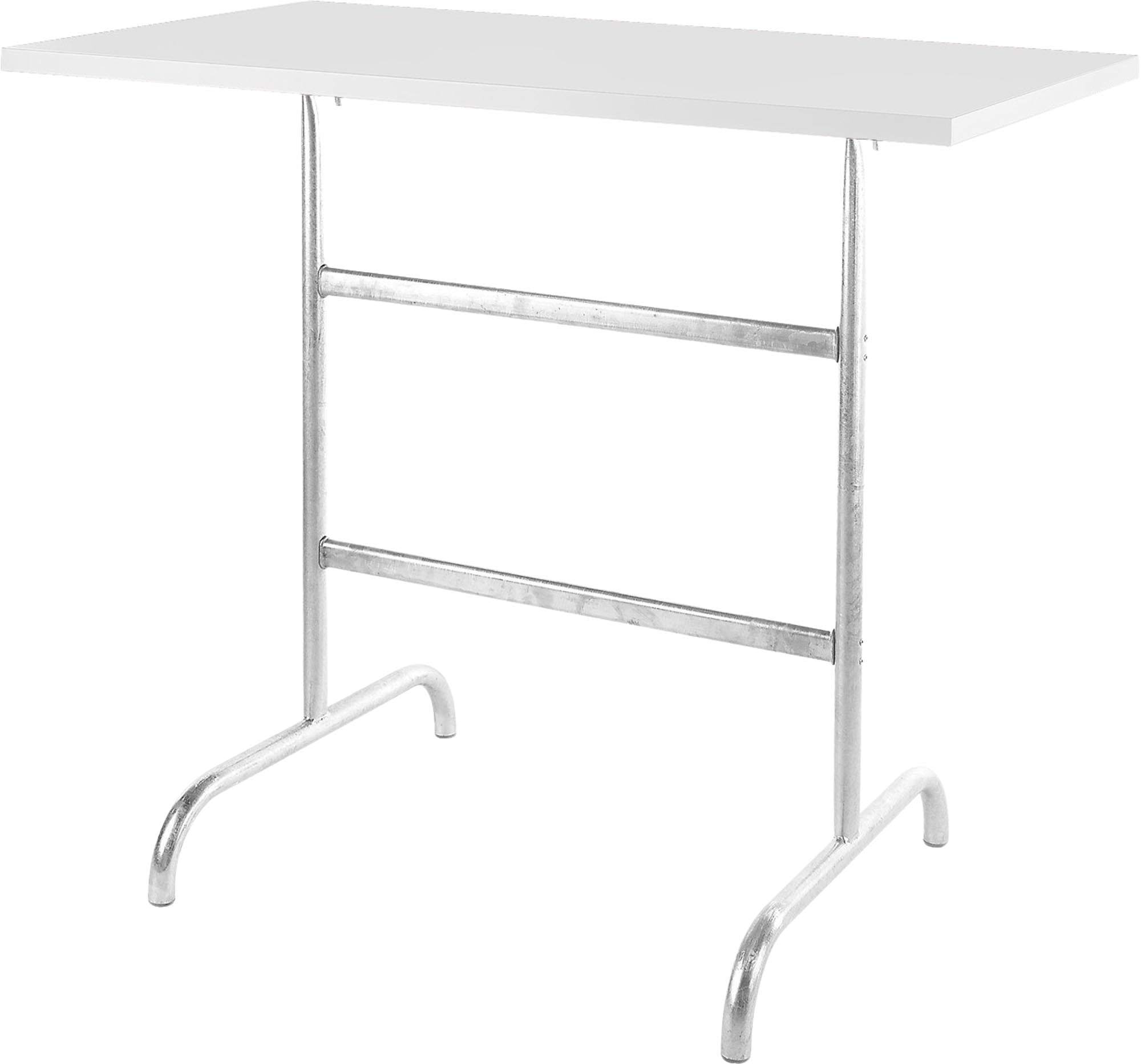 Robuster, klappbarer Säntis Metall-Stehtisch 130x70/110 cm für den Außenbereich, wetterfest, rostfrei, leicht zu transportieren und ideal für Garten, Terrasse und Events.