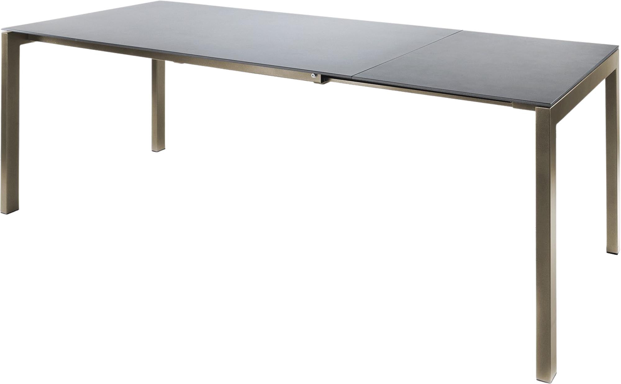 Eleganter und robuster Fiberglastisch Luzern 160/220 von Schaffner, ideal für gesellige Gartenmomente und wetterfest gestaltet.