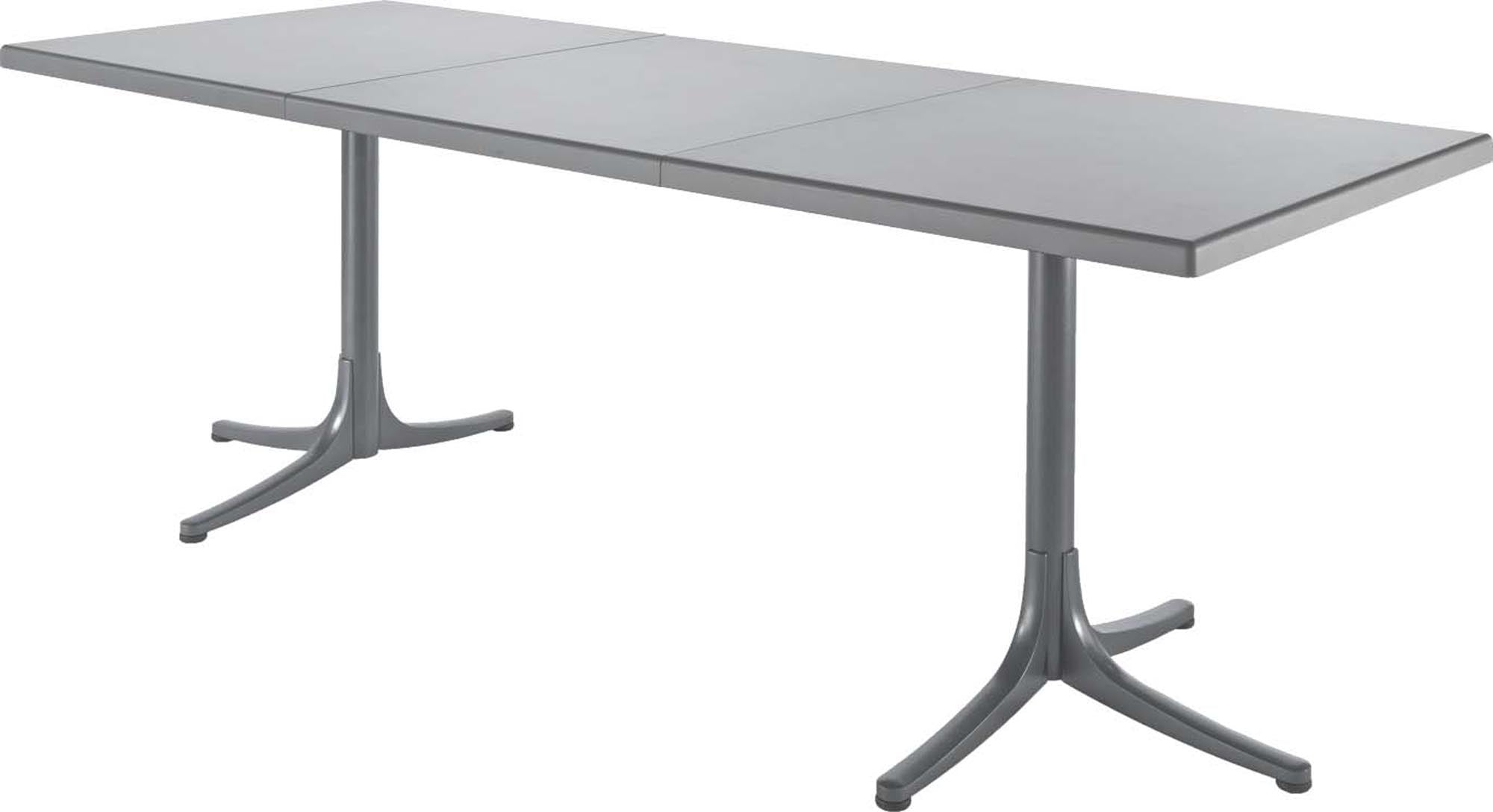 Moderner, ausziehbarer Fiberglastisch von Schaffner, ideal für den Außenbereich, robust und wetterfest.