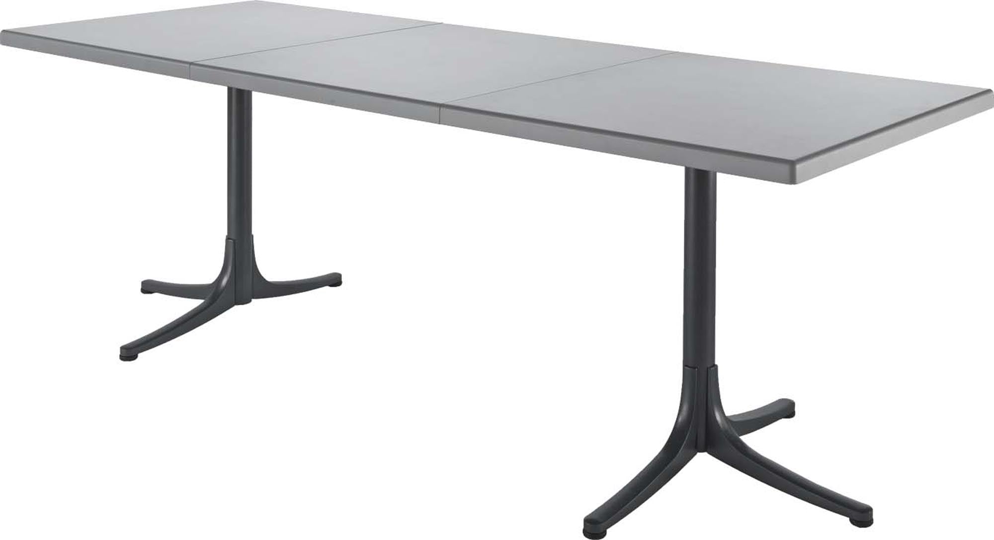 Eleganter, ausziehbarer Fiberglastisch von Schaffner, wetterfest und langlebig, perfekt für Garten und Terrasse.