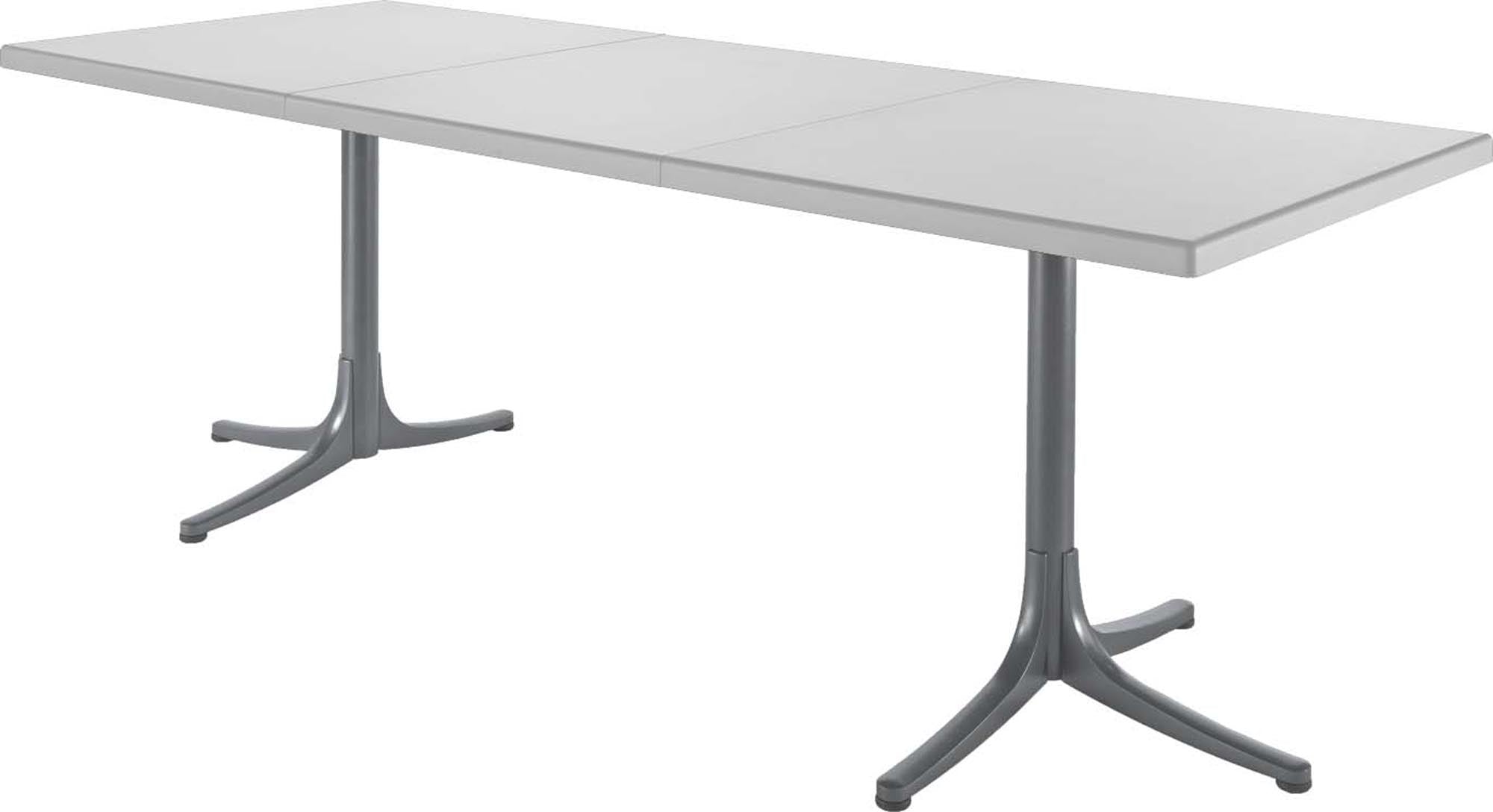 Eleganter, ausziehbarer Fiberglastisch von Schaffner, wetterfest und langlebig, perfekt für Garten und Terrasse.