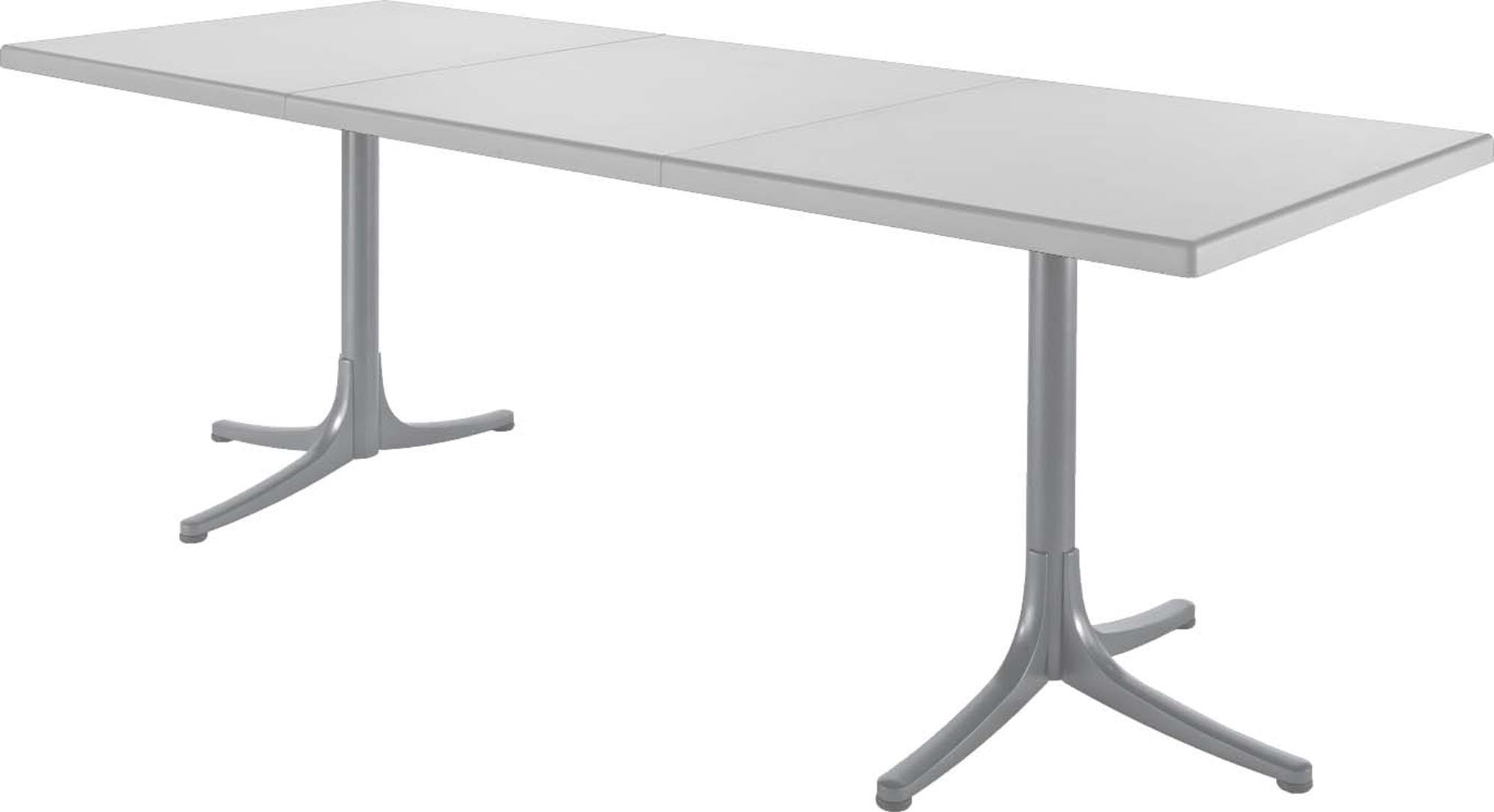 Eleganter, ausziehbarer Fiberglastisch von Schaffner, wetterfest und langlebig, perfekt für Garten und Terrasse.
