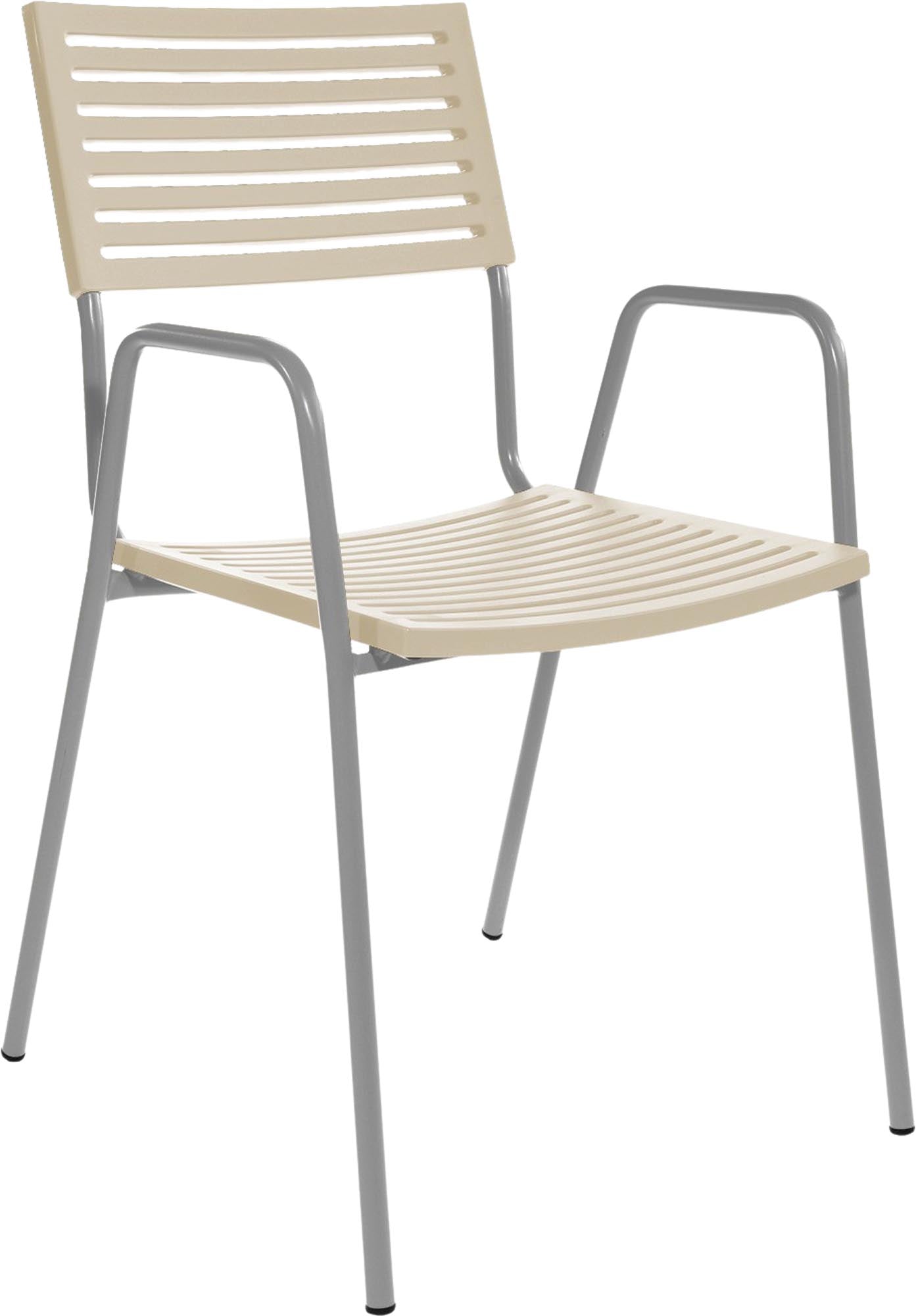 Schaffner Bodensee Lamello-Gartenstuhl mit Armlehne, wetterfest, UV-beständig, langlebig, modernes Design, pflegeleicht, in der Schweiz gefertigt für Garten, Balkon und Terrasse.