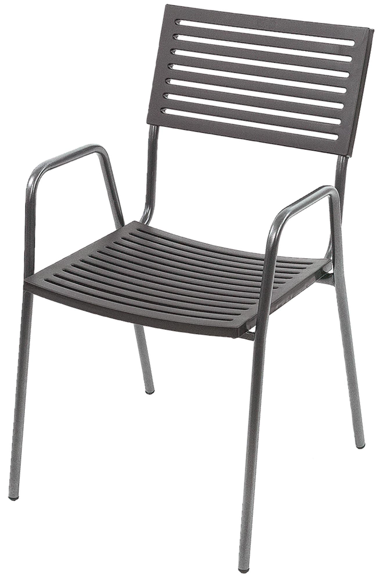 Bodensee Lamello-Gartenstuhl mit Armlehne in Anthrazit präsentiert im Onlineshop von KAQTU Design AG. Gartenstuhl mit Armlehnen ist von Schaffner