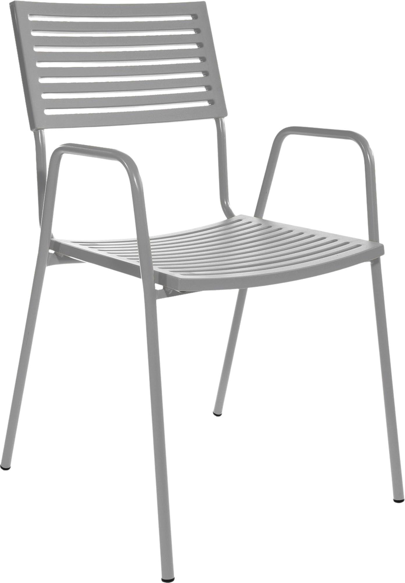 Bodensee Lamello-Gartenstuhl mit Armlehne in Alusilber präsentiert im Onlineshop von KAQTU Design AG. Gartenstuhl mit Armlehnen ist von Schaffner