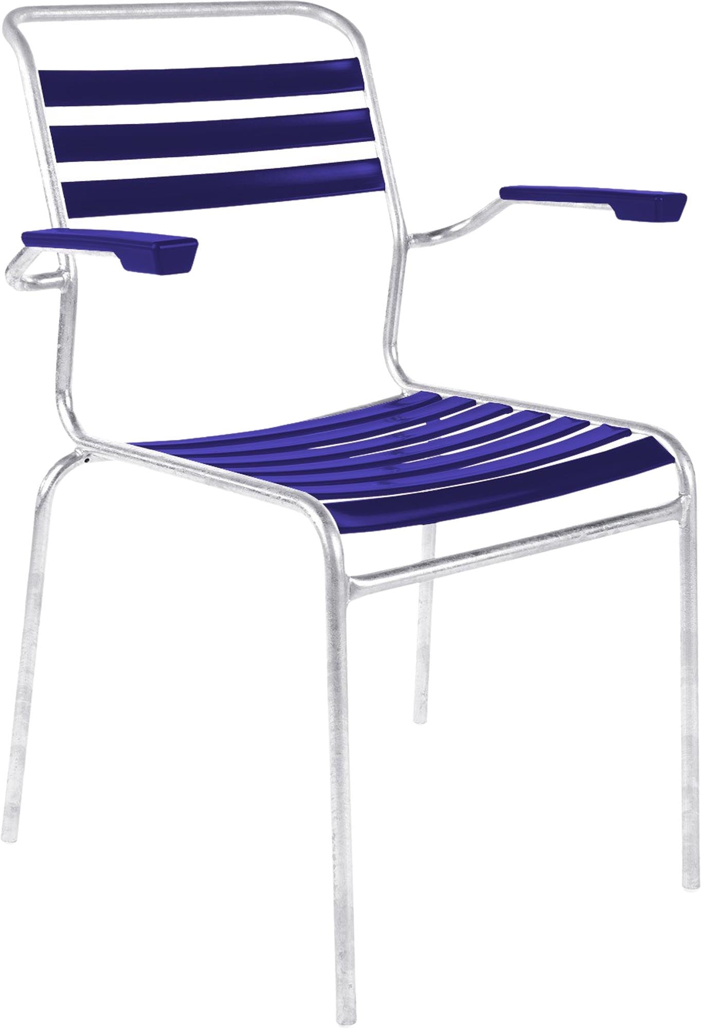 Säntis Lättli-Gartenstuhl mit Armlehne in Blau präsentiert im Onlineshop von KAQTU Design AG. Gartenstuhl mit Armlehnen ist von Schaffner