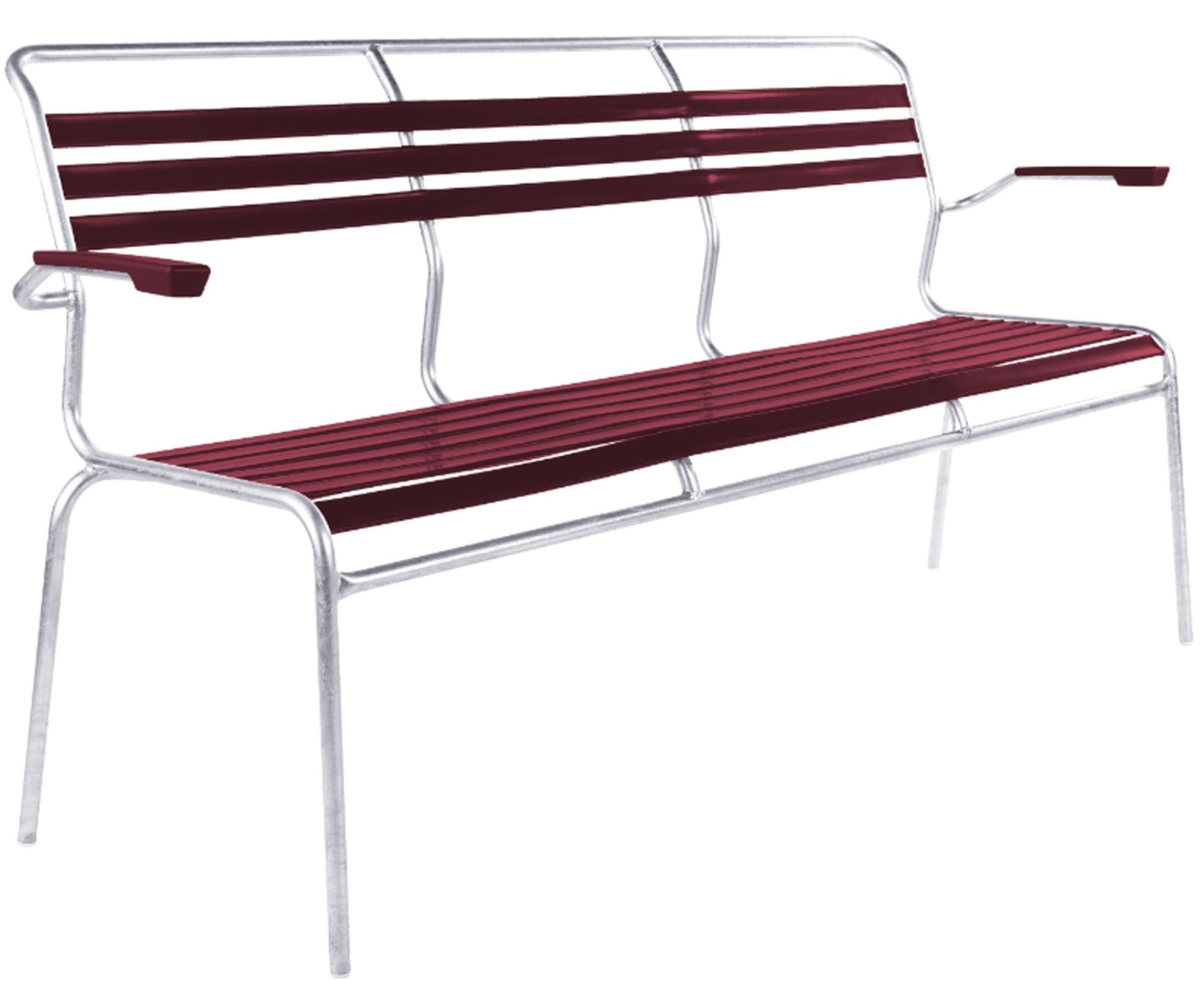 Elegante 3er Gartenbank Säntis Lättli mit Armlehnen, perfekt für entspannte Stunden im Freien. Robust und stilvoll für jeden Außenbereich.