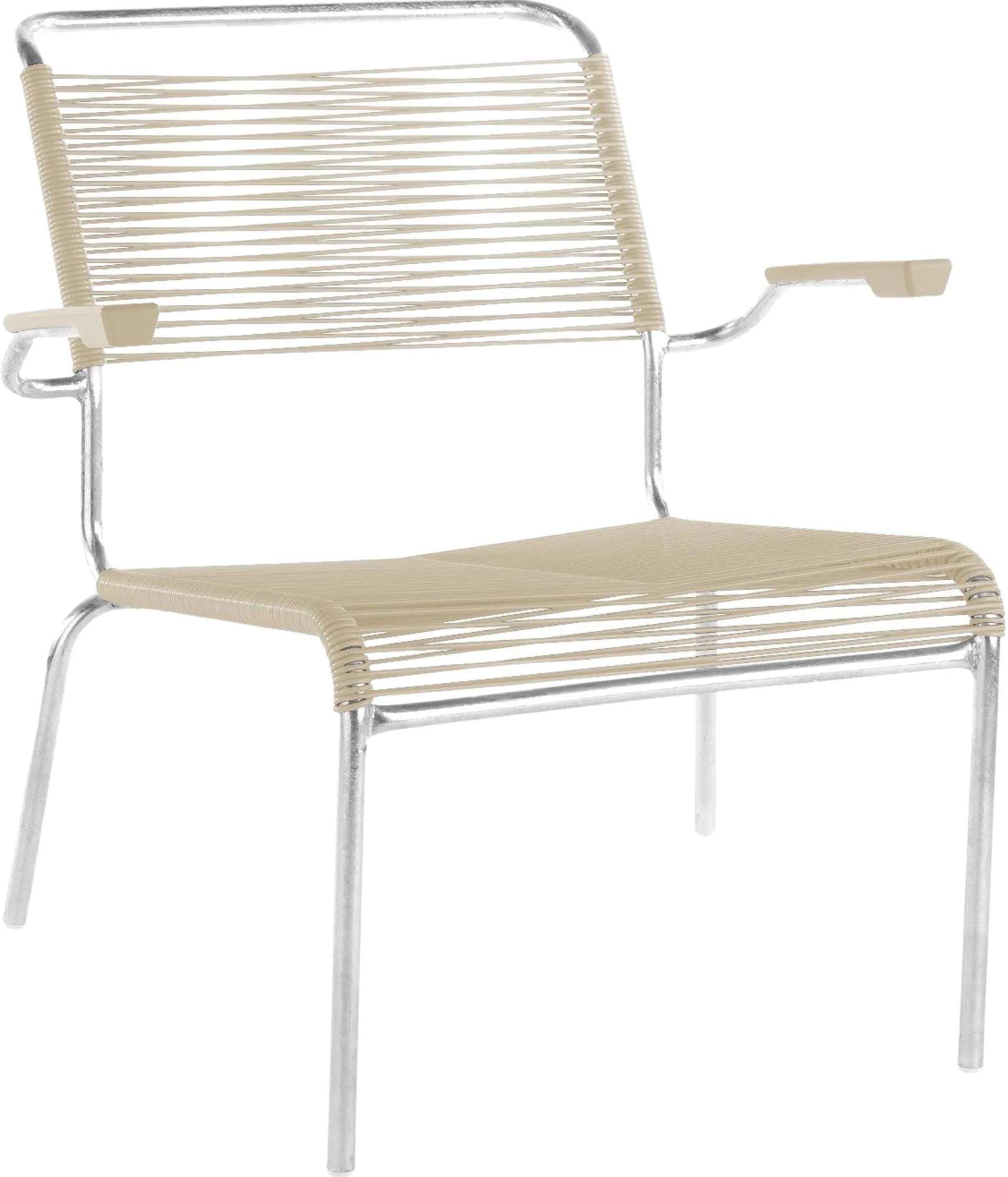 Säntis Lounger: Komfortabler Spaghetti-Stil mit Armlehnen von Schaffner.