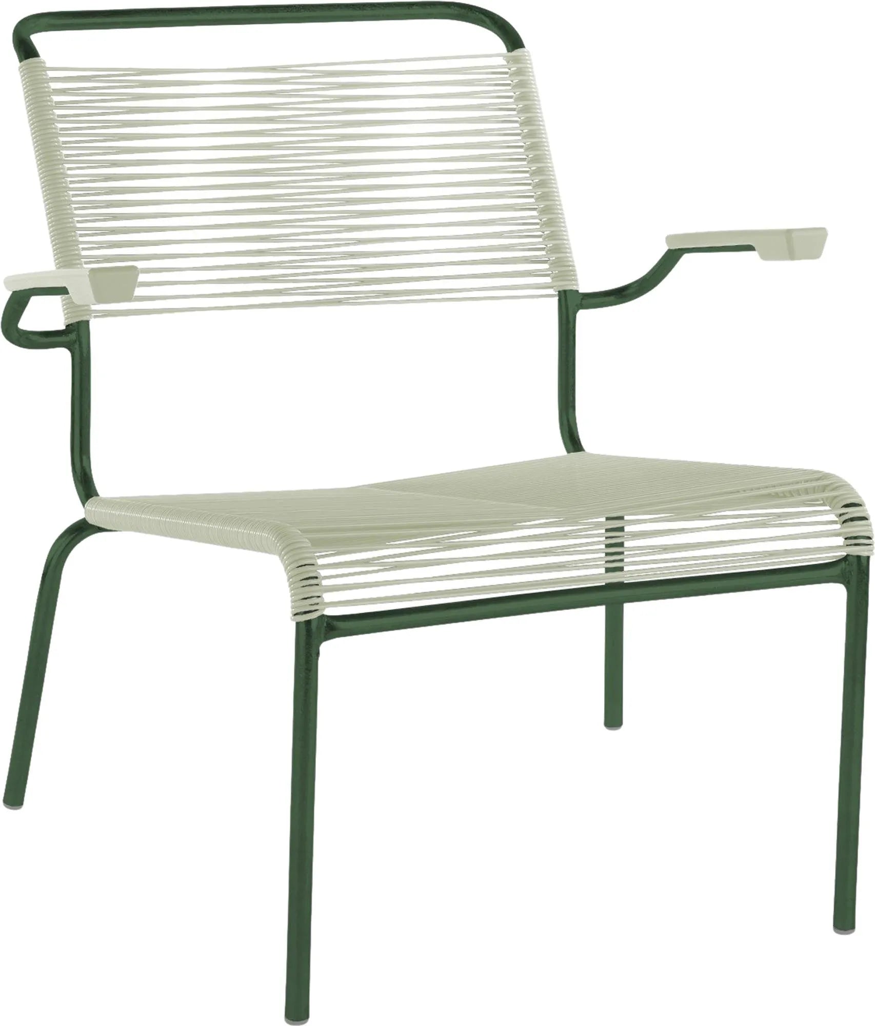 Säntis Lounger: Komfortabler Spaghetti-Stil mit Armlehnen von Schaffner.