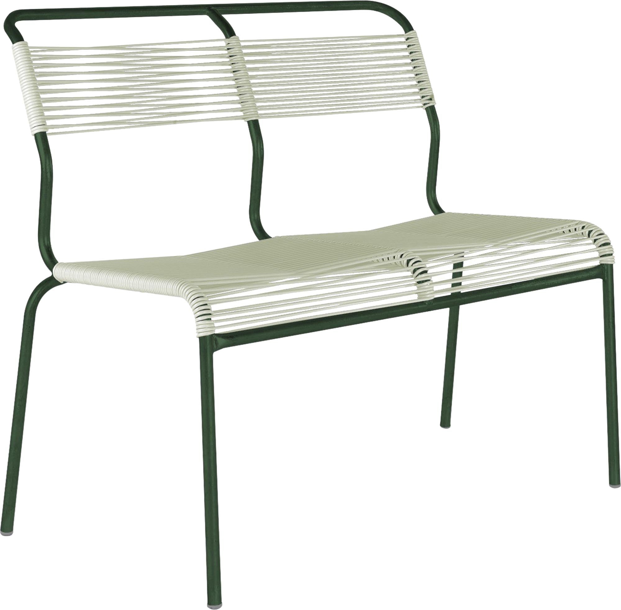 Elegante, wetterfeste Säntis Spaghetti 2er Gartenbank ohne Armlehne aus verzinktem Stahl, langlebig, pflegeleicht und perfekt für Garten und Terrasse.