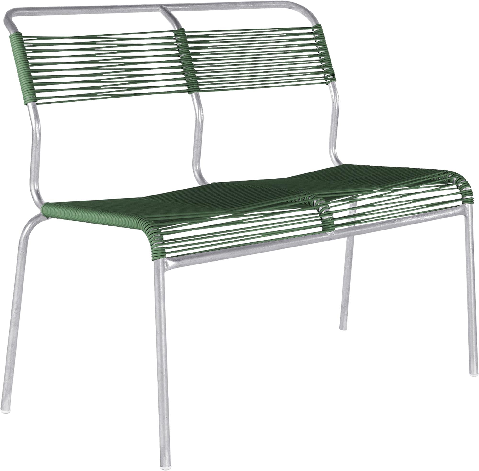 Elegante 2-Sitzer Gartenbank Säntis Spaghetti ohne Armlehnen, gefertigt aus robustem verzinktem Stahl, perfekt für entspannte Stunden im Freien.