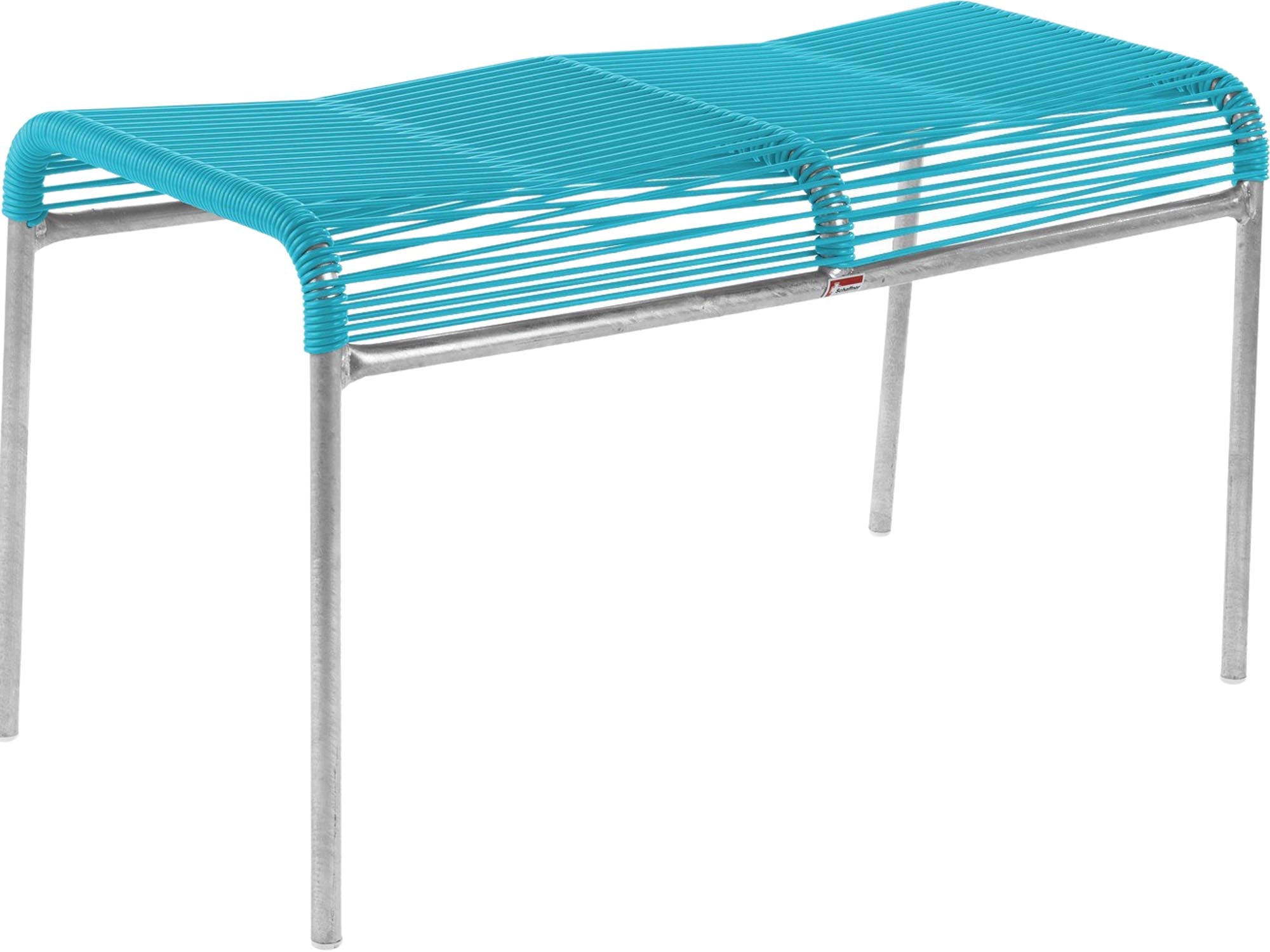 Wetterfester Säntis Spaghetti 2er-Hocker von Schaffner, langlebig, aus verzinktem Stahl, mit nachhaltiger OceanYarn®-Bespannung. Perfekt für Garten & Balkon.