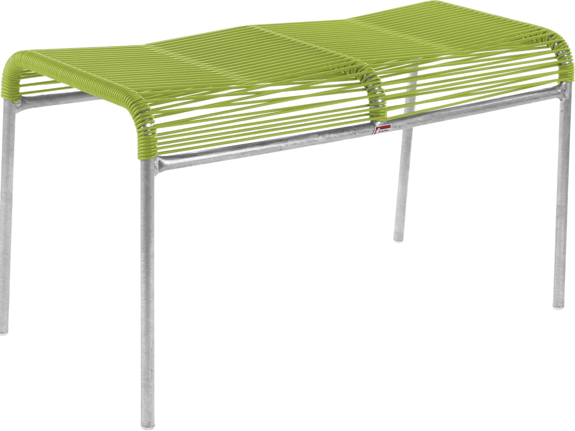 Wetterfester Säntis Spaghetti 2er-Hocker von Schaffner, langlebig, aus verzinktem Stahl, mit nachhaltiger OceanYarn®-Bespannung. Ideal für Garten & Balkon.