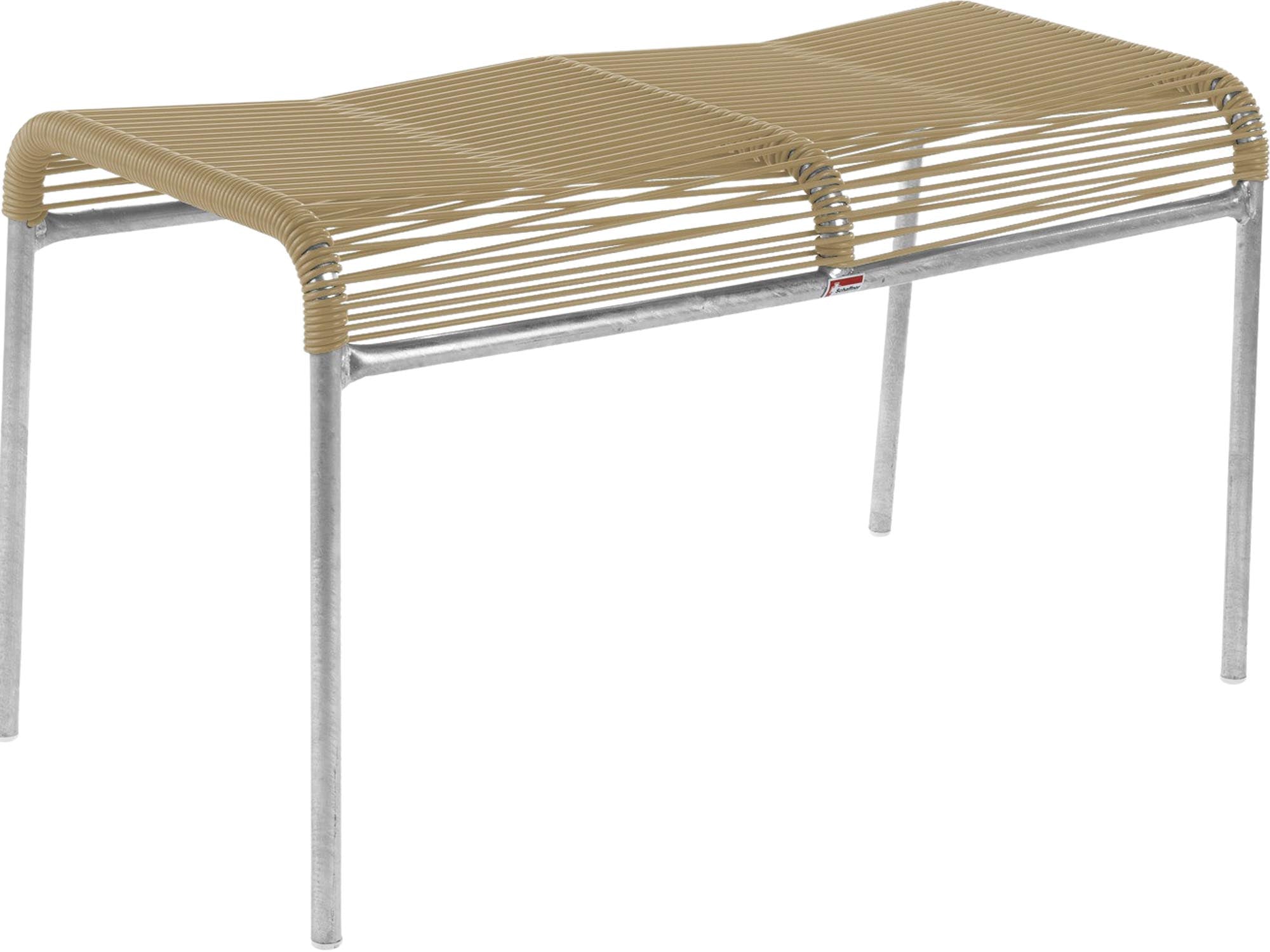 Wetterfester Säntis Spaghetti 2er-Hocker von Schaffner, langlebig, aus verzinktem Stahl, mit nachhaltiger OceanYarn®-Bespannung. Ideal für Garten & Balkon.