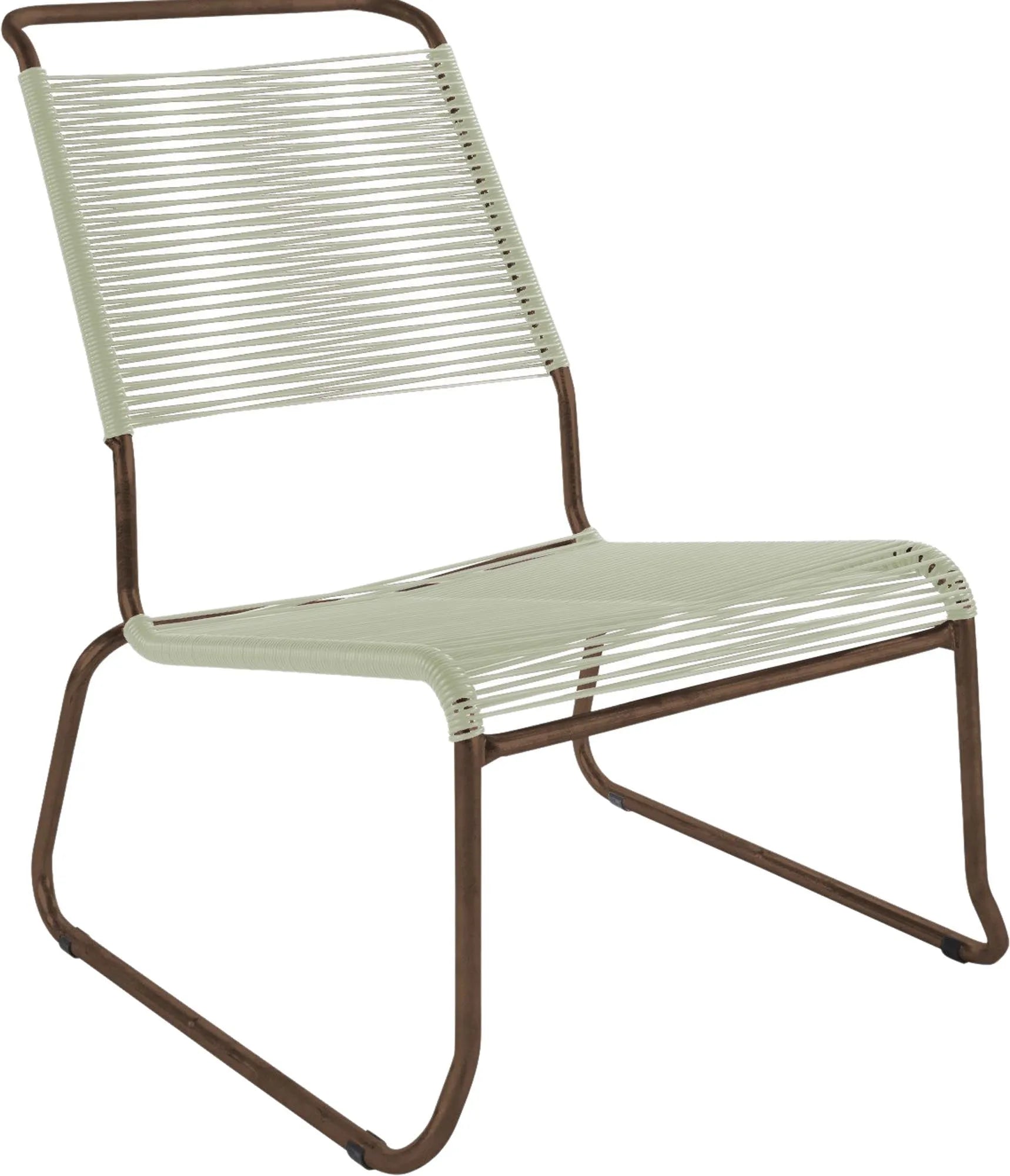 Eleganter, wetterfester Hochlehner mit "Spaghetti"-Design, robust und stapelbar, ideal für Garten und Balkon.