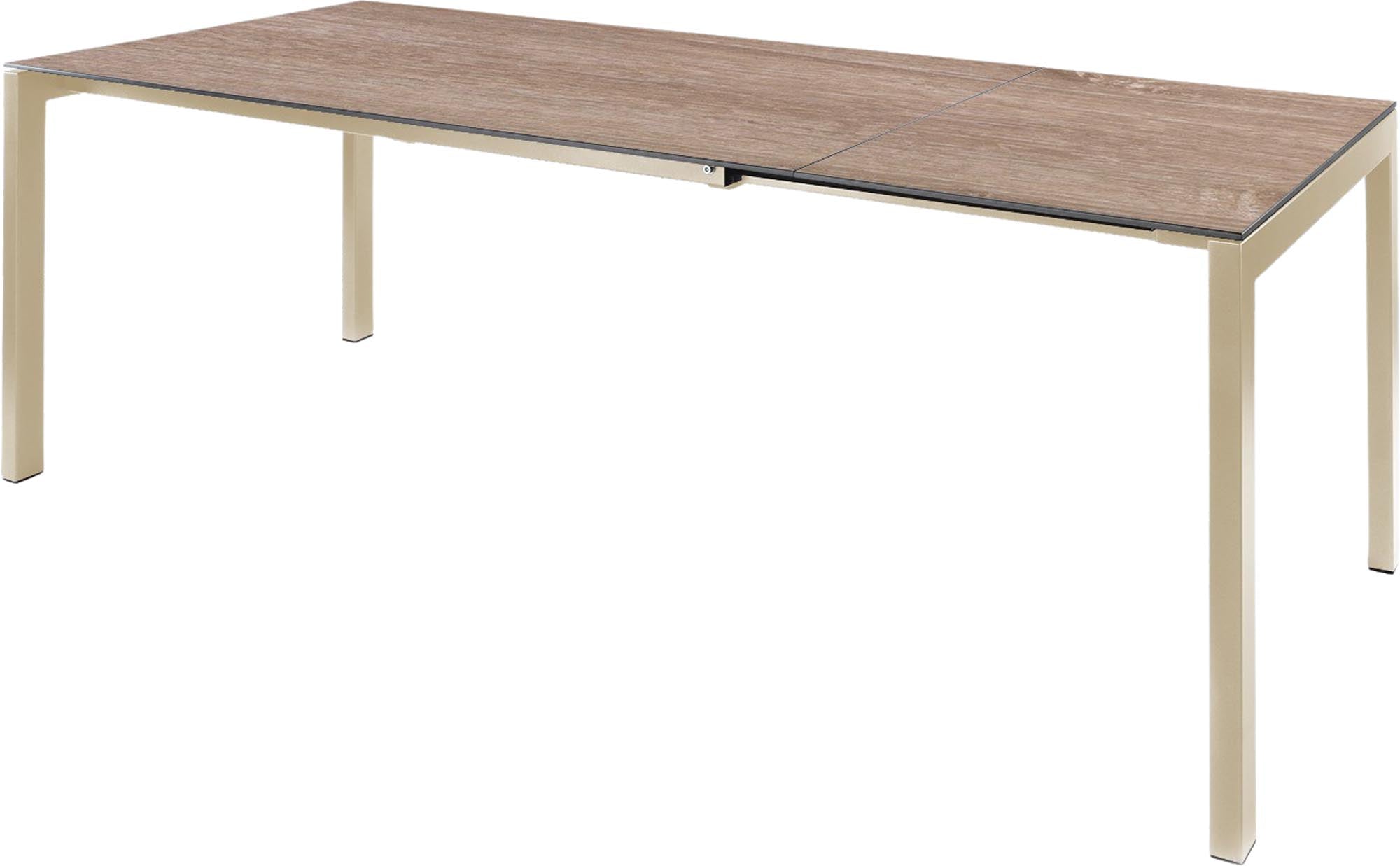 Eleganter und ausziehbarer Fiberglastisch Luzern 160/220 von Schaffner – ideal für jeden Anlass, langlebig und pflegeleicht.