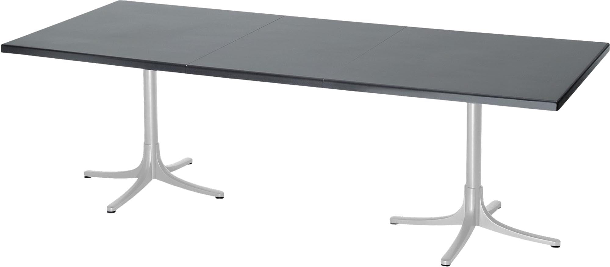 Eleganter, ausziehbarer Fiberglastisch von Schaffner, wetterfest und langlebig, perfekt für Garten und Terrasse.