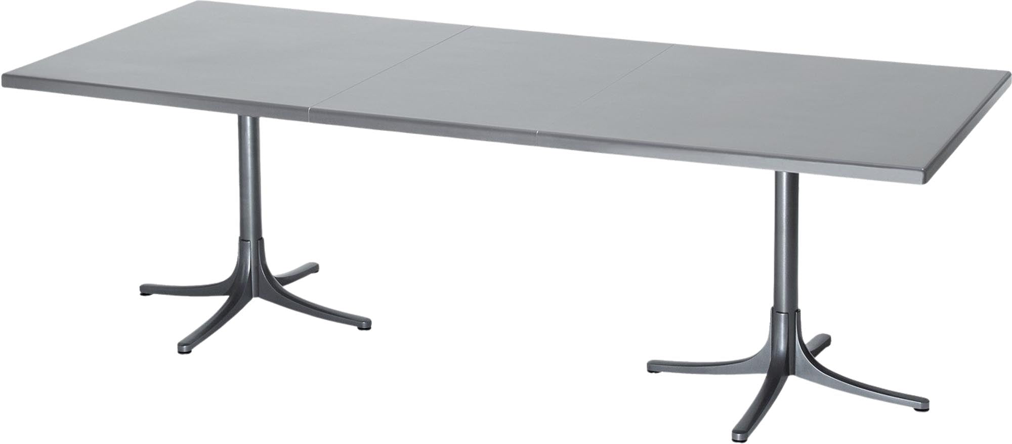 Eleganter, ausziehbarer Fiberglastisch von Schaffner, wetterfest und langlebig, perfekt für Garten und Terrasse.