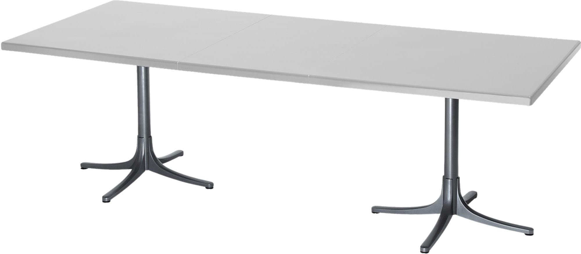 Eleganter, ausziehbarer Fiberglastisch von Schaffner, wetterfest und langlebig, perfekt für Garten und Terrasse.