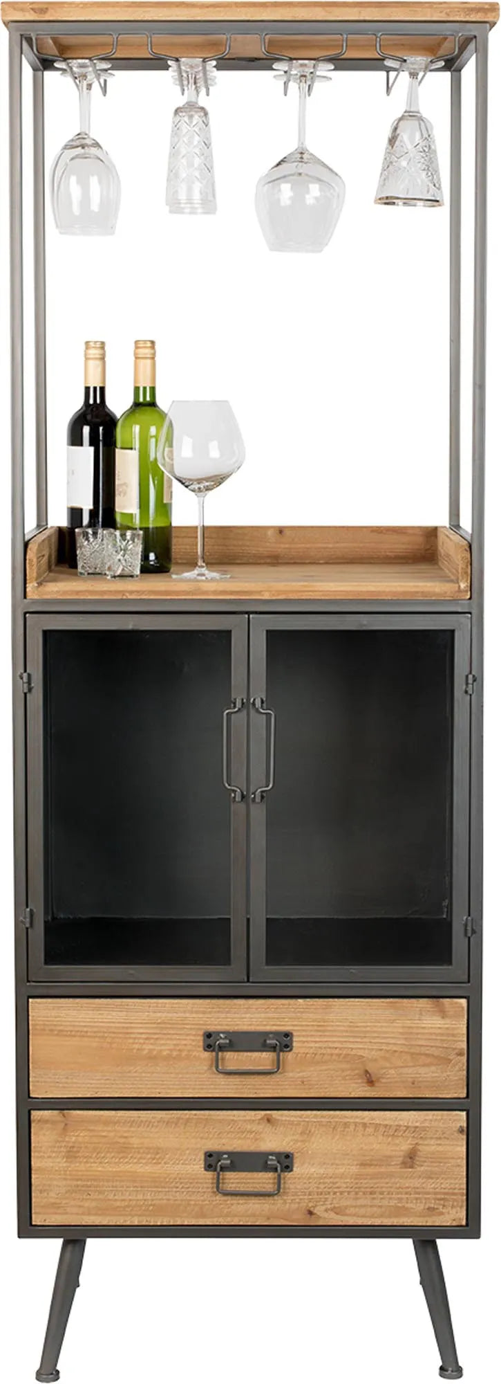 Elegantes Cabinet Damian High: Vielseitiger Stauraum mit Vintage-Flair, ideal für Flaschen und Gläser.