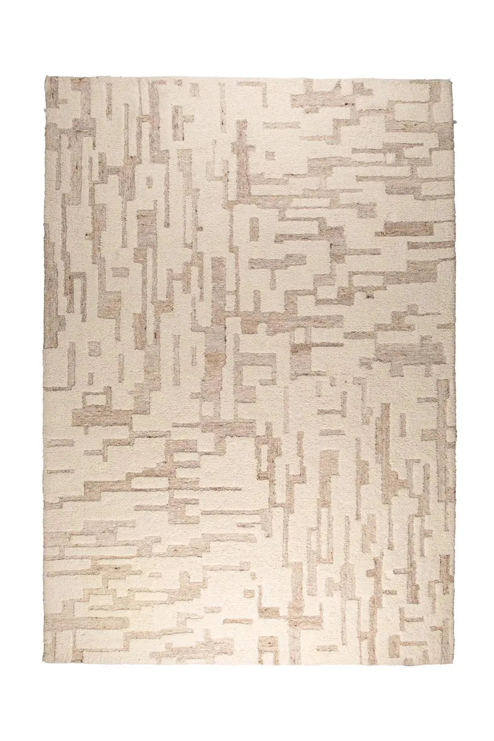 Hills Teppich 160x230 von Zuiver: Handgewebt, 100% Wolle, beige Streifenmuster, weich, langlebig, ideal für Wohnzimmer.