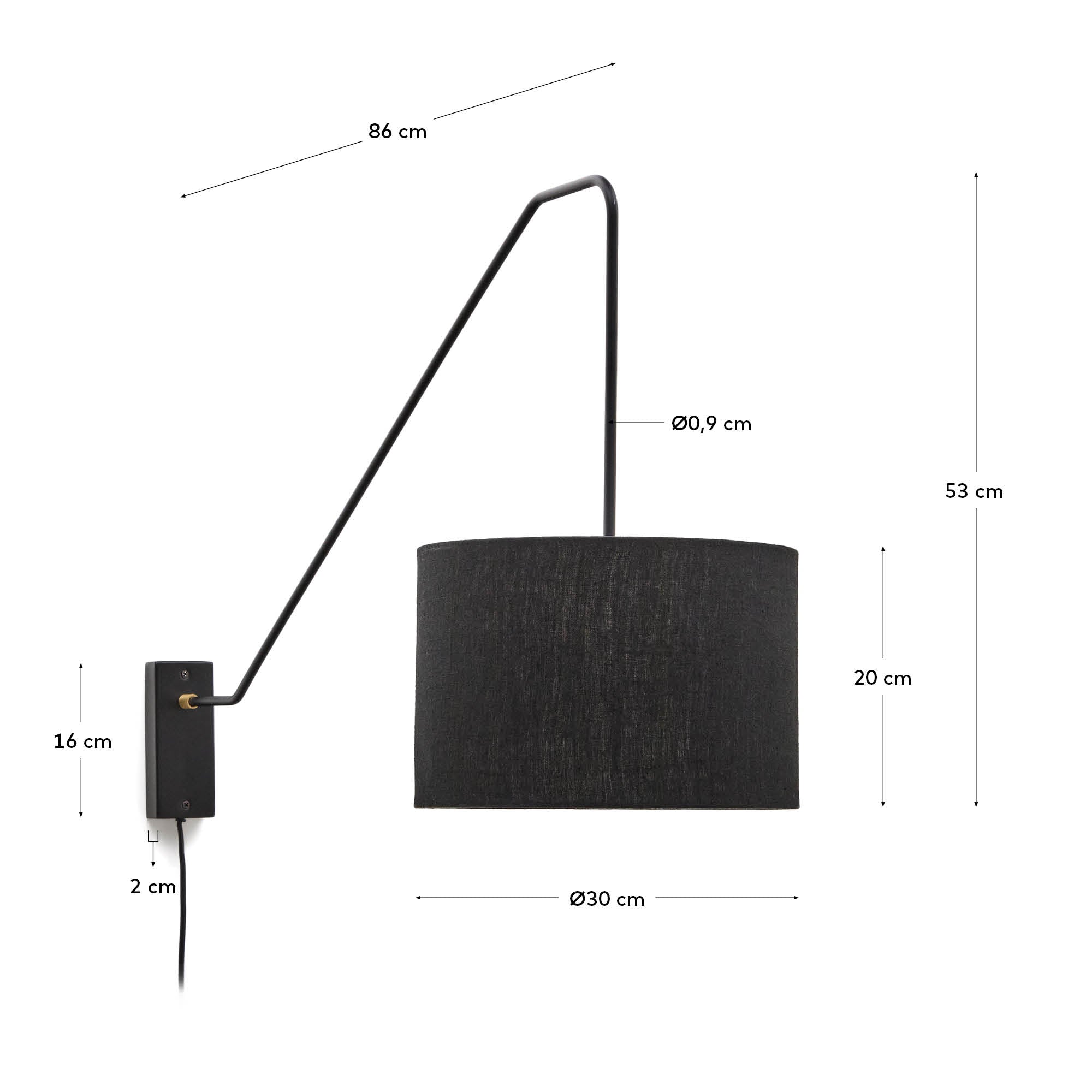 Die Jex Wandleuchte vereint modernes Design mit Funktionalität: Schwarz lackiertes Metall trifft auf verstellbaren Lichtfokus.