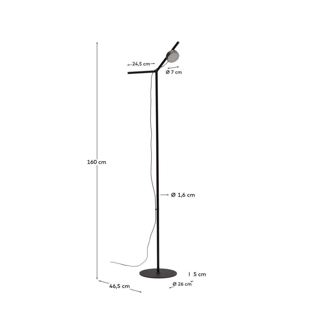 Stehlampe Orey aus schwarzem Metall mit Multipositions-Lichtpunkt in Schwarz präsentiert im Onlineshop von KAQTU Design AG. Stehleuchte ist von Kave Home