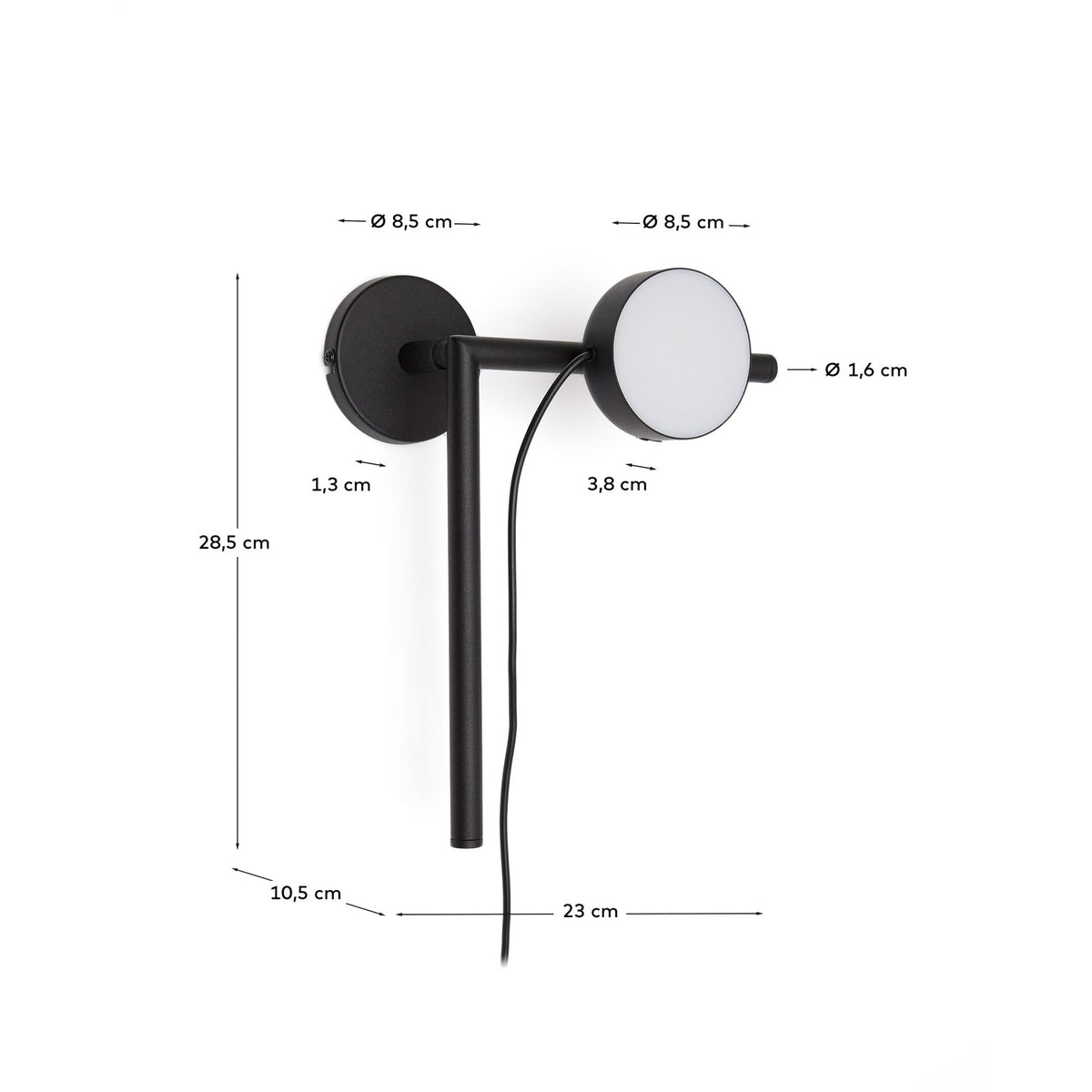 Wandleuchte Orey aus schwarzem Metall mit Multipositions-Lichtpunkt in Schwarz präsentiert im Onlineshop von KAQTU Design AG. Wandleuchte ist von Kave Home
