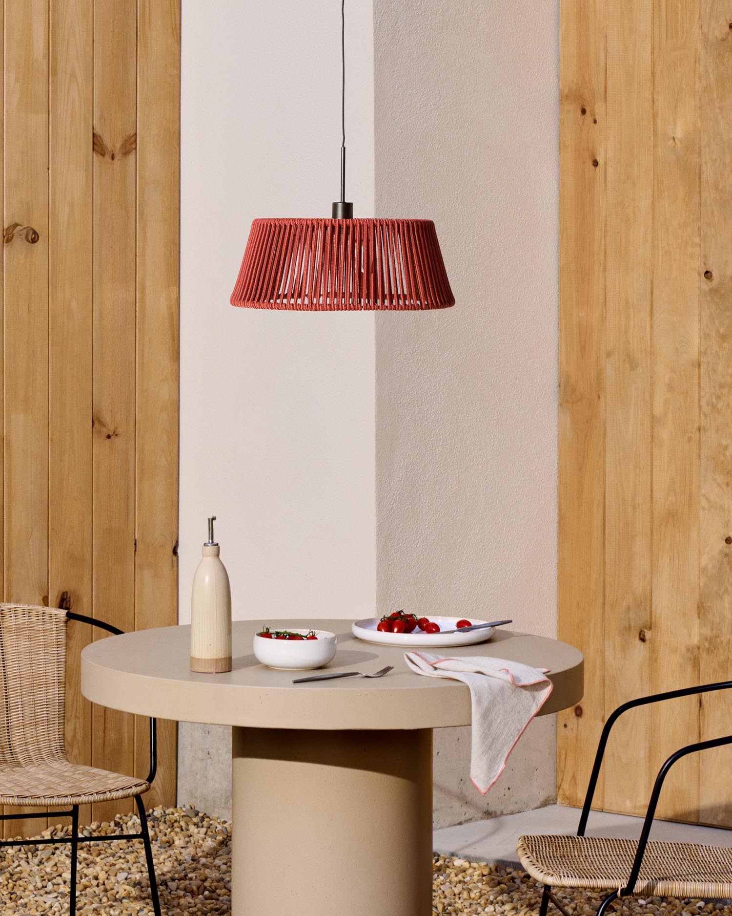 Lampenschirm für Deckenleuchte Aldet aus terrakottafarben marmoriertem Seil Ø 46 cm in Terrakotta präsentiert im Onlineshop von KAQTU Design AG. Lampenschirm ist von Kave Home