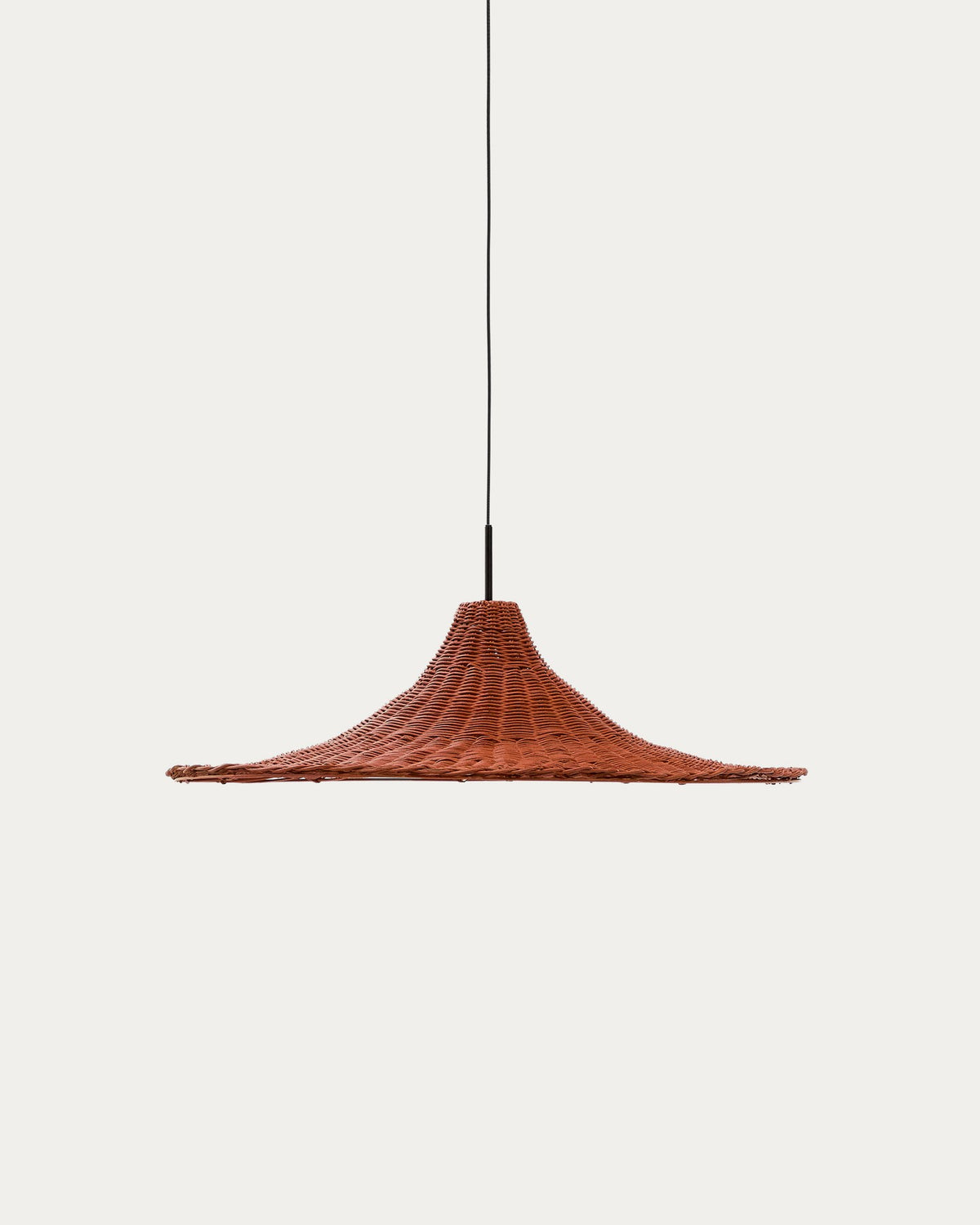 Runder Lampenschirm aus handgeflochtenem Rattan mit Eisenrahmen in Terrakotta, Durchmesser 70 cm, für Deckenleuchten.