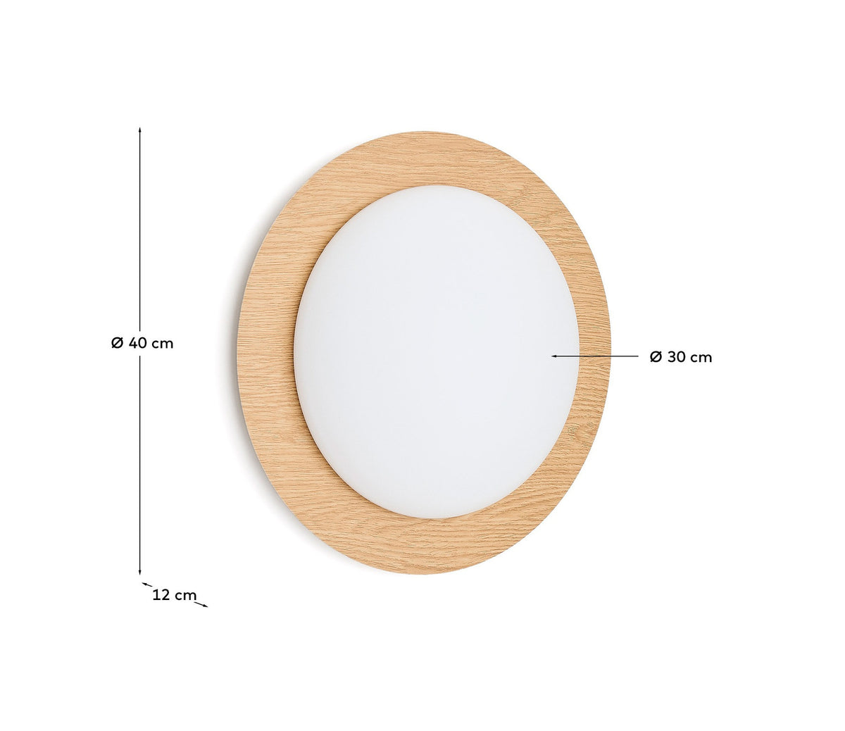 Deckenleuchte Novae aus gebürstetem Stahl in heller Holzoptik und mattiertem Glas, Ø 40 cm in Braun präsentiert im Onlineshop von KAQTU Design AG. Lampenschirm ist von Kave Home