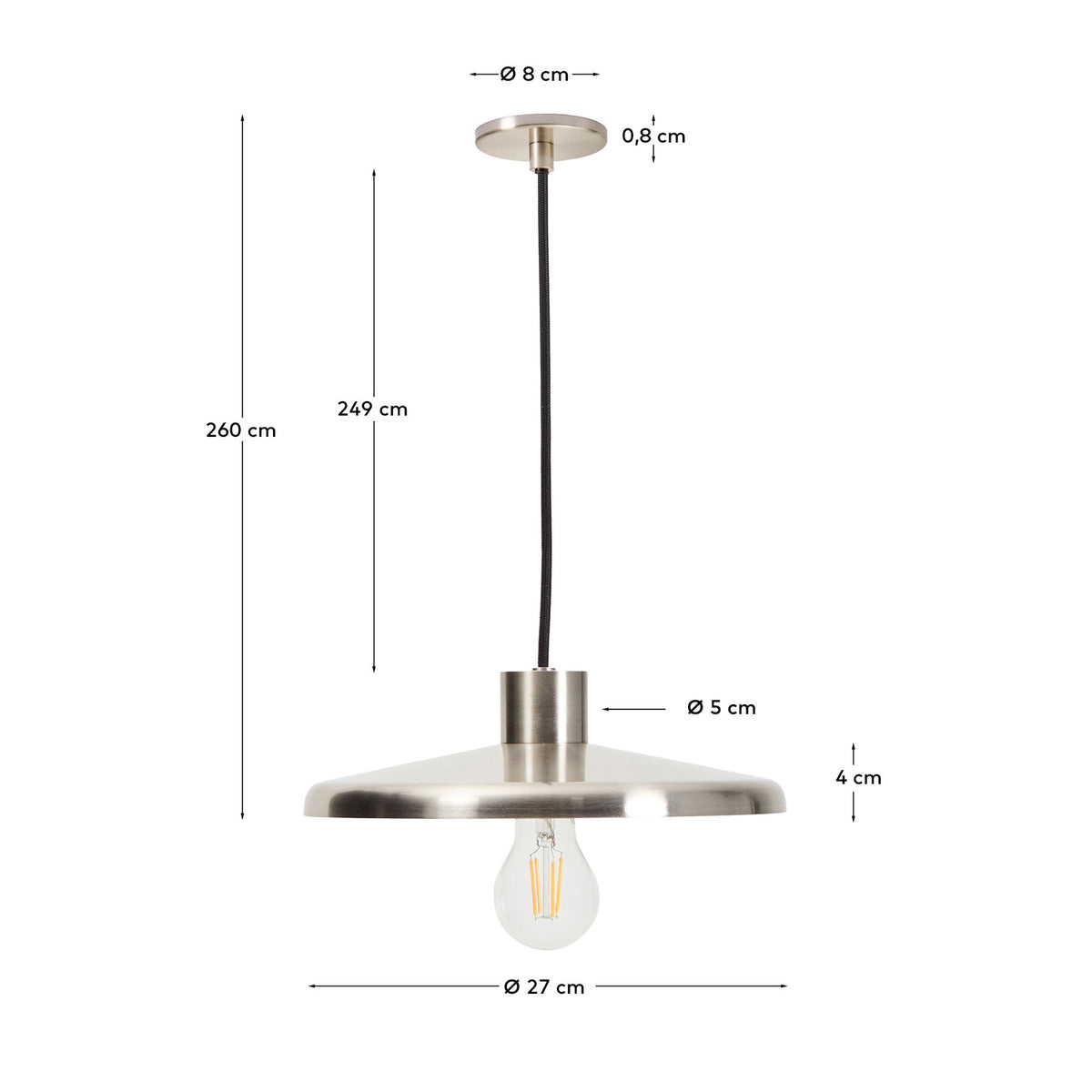 Deckenleuchte Nuvira aus hellgrauem gebürstetem Metall in Silber, Schwarz präsentiert im Onlineshop von KAQTU Design AG. Lampenschirm ist von Kave Home