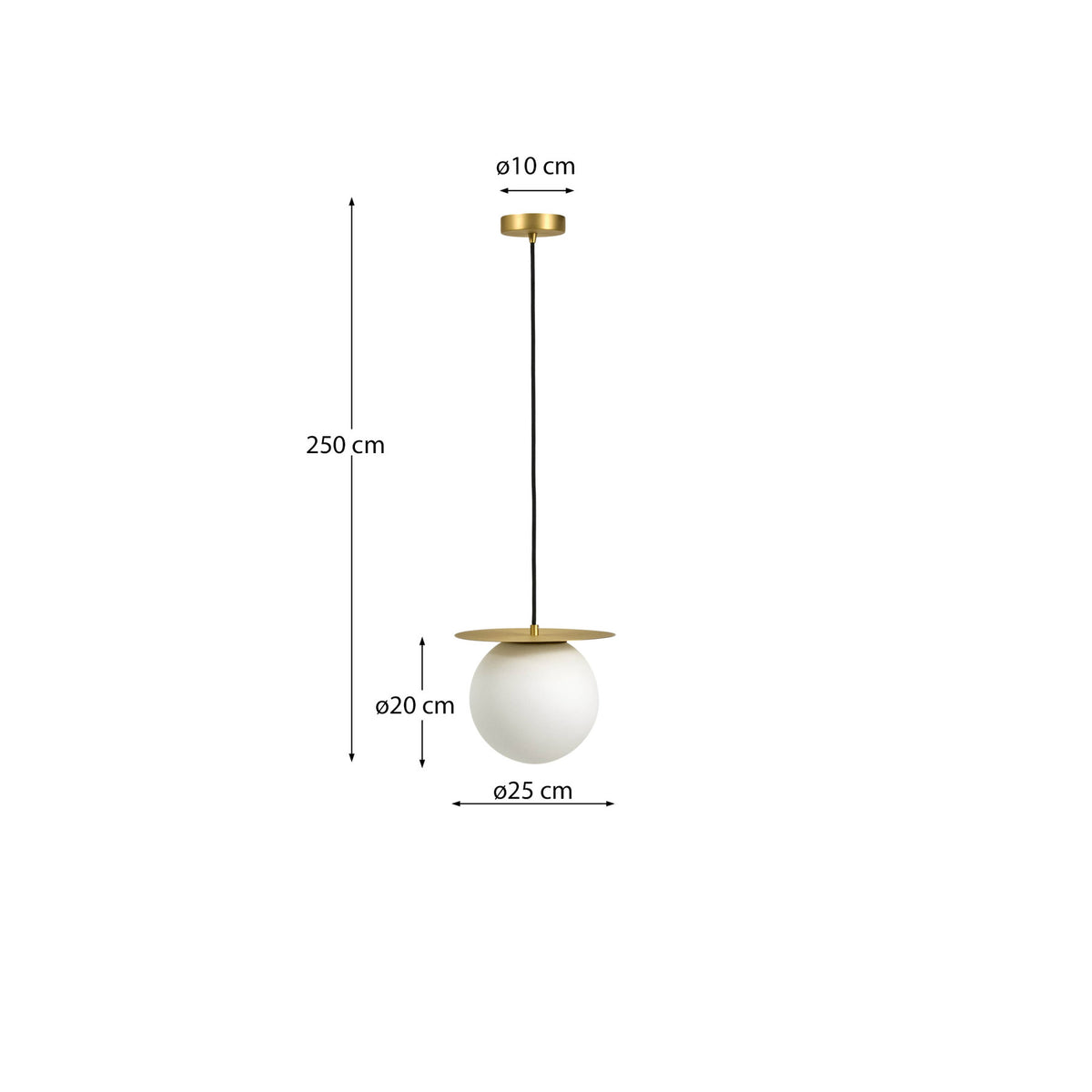 Deckenleuchte Brisia aus Metall mit gebürstetem Messing-Finish und einer mattierten Glaskugel Ø 20 cm in Gold, Weiss präsentiert im Onlineshop von KAQTU Design AG. Lampenschirm ist von Kave Home