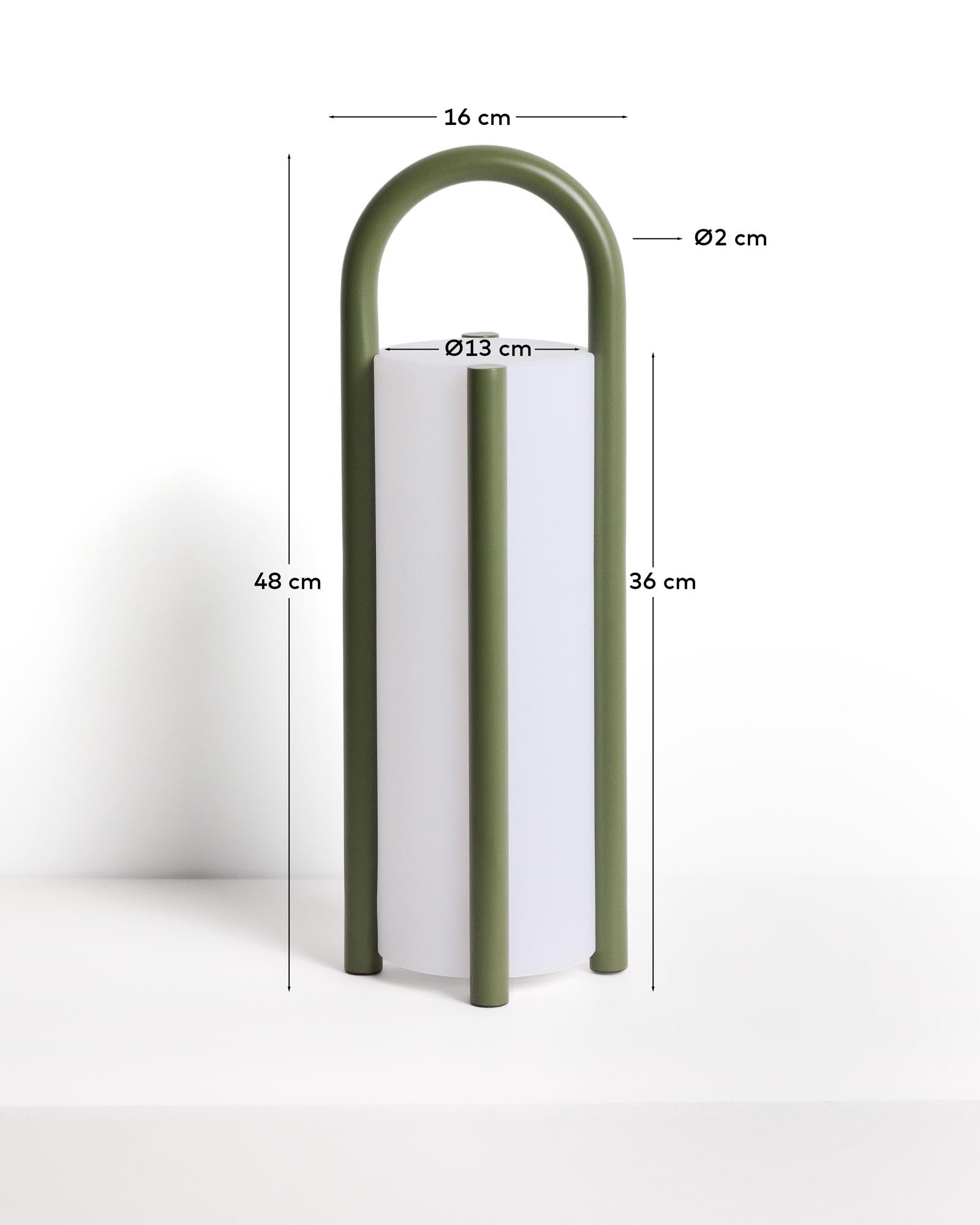 Stilvolle Outdoor Tischleuchte Leros in ansprechendem Dunkelgrün, aus langlebigem Polyethylen und Stahl, perfekt für gemütliche Abende im Freien.