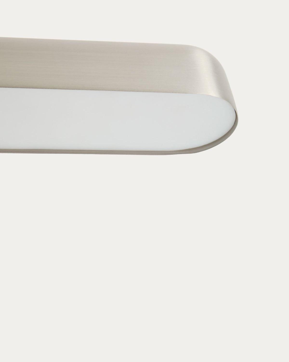 Graue Tischlampe Nelaia aus Stahl mit Kippschalter, Sockel aus Metall, schlanke zylindrische Form, LED-Leuchtmittel sichtbar.