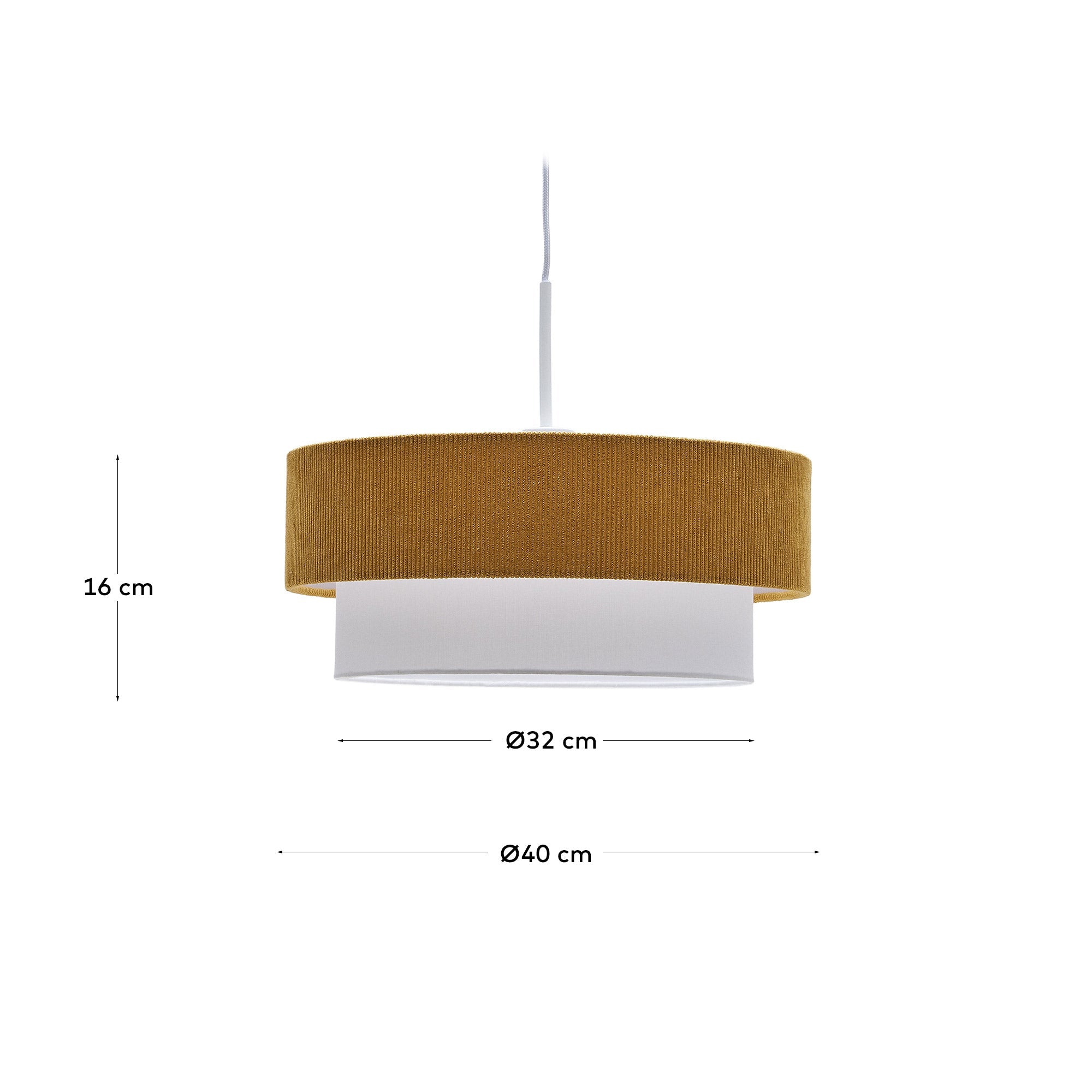 Die Bianella Deckenleuchte in Senfgelb (Ø 40 cm) aus Baumwolle und Cord von Kave Home bringt Eleganz und Wärme in Ihr Zuhause.