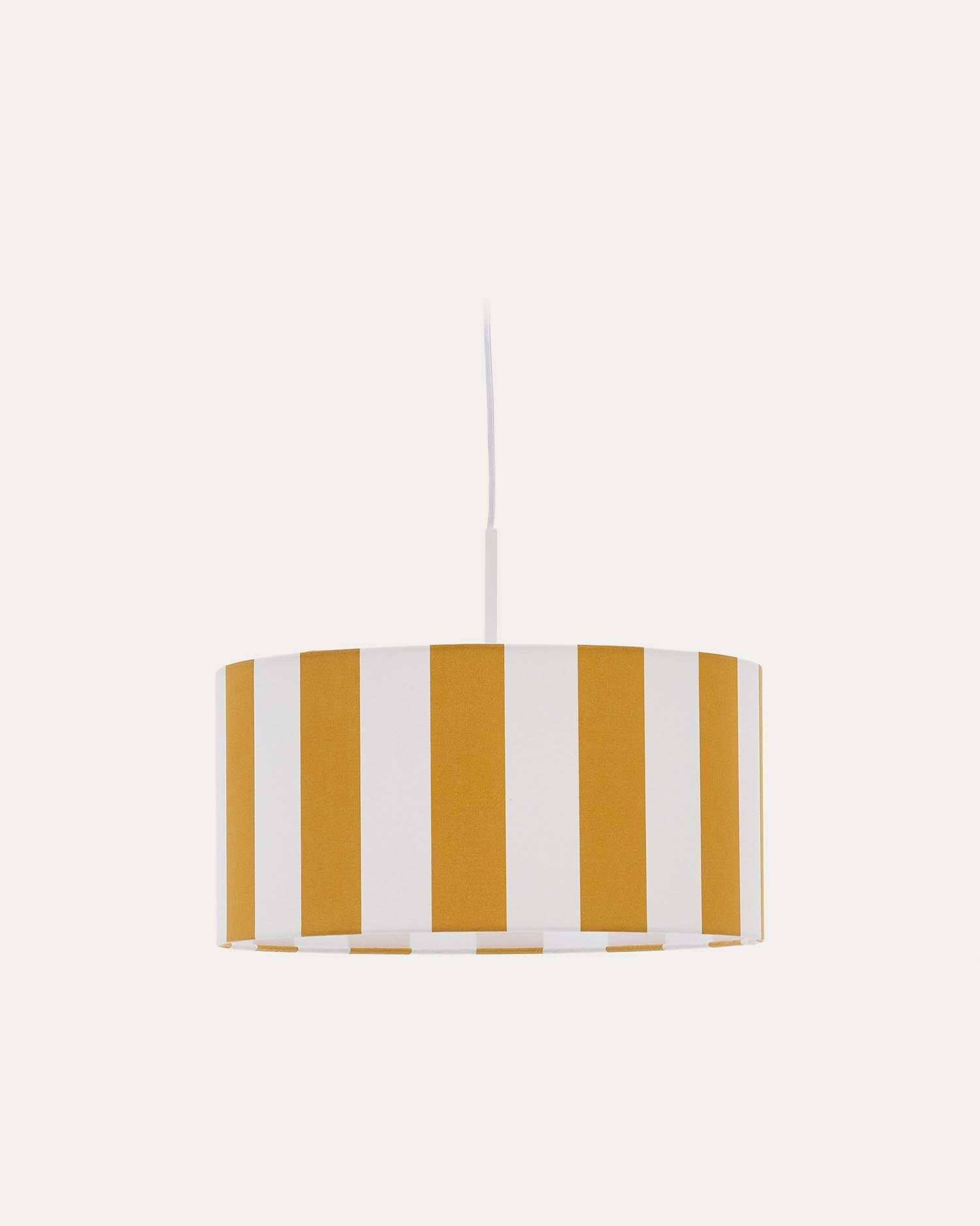 Fröhlicher Schirm für Deckenleuchte Ciral: Gelb-weiße Streifen, Ø 40 cm, ideal für Kinderzimmer, inspiriert von Zirkuszelten.