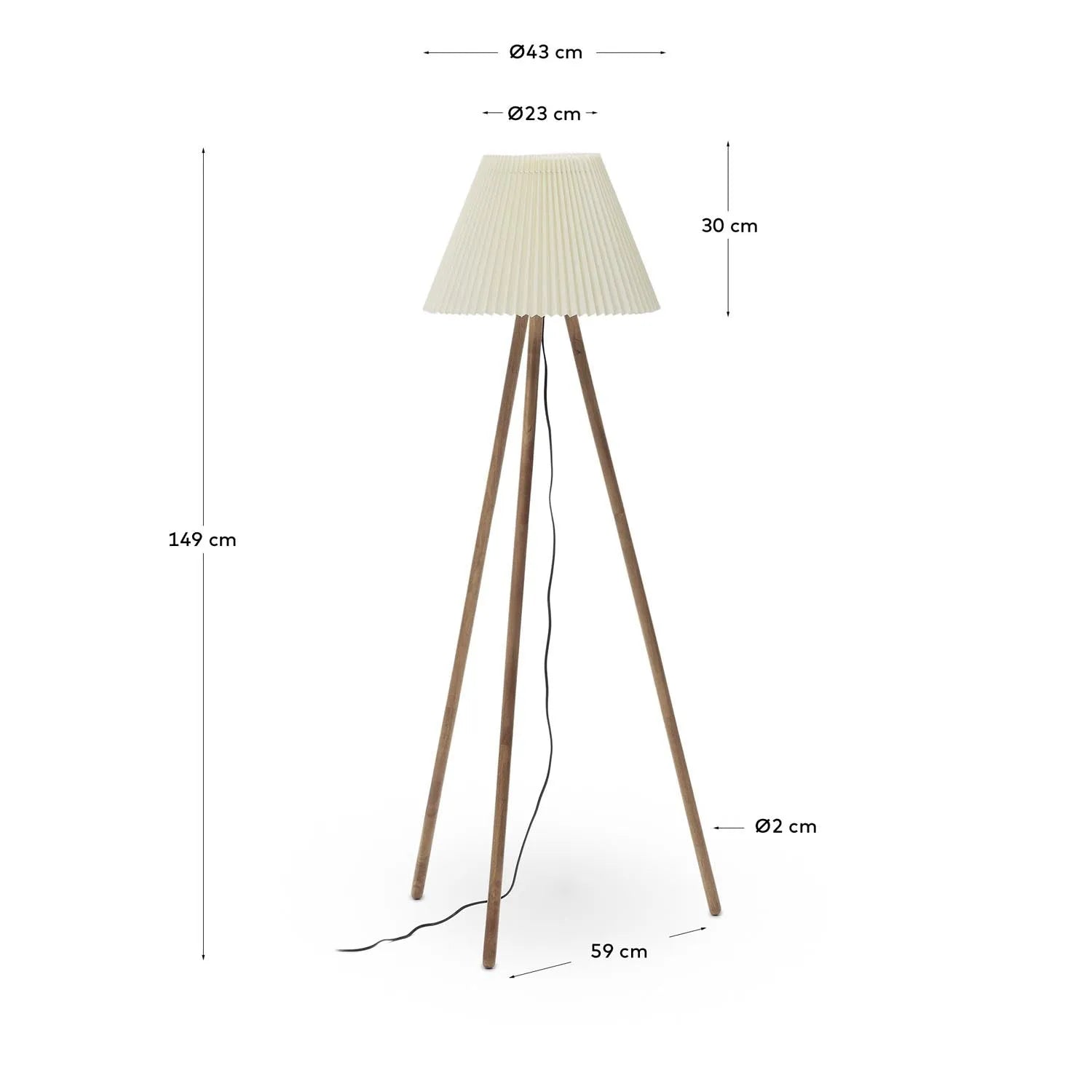 Benicarlo Stehlampe aus Kautschukholz mit natürlichem Finish und Beige in Beige präsentiert im Onlineshop von KAQTU Design AG. Stehleuchte ist von Kave Home