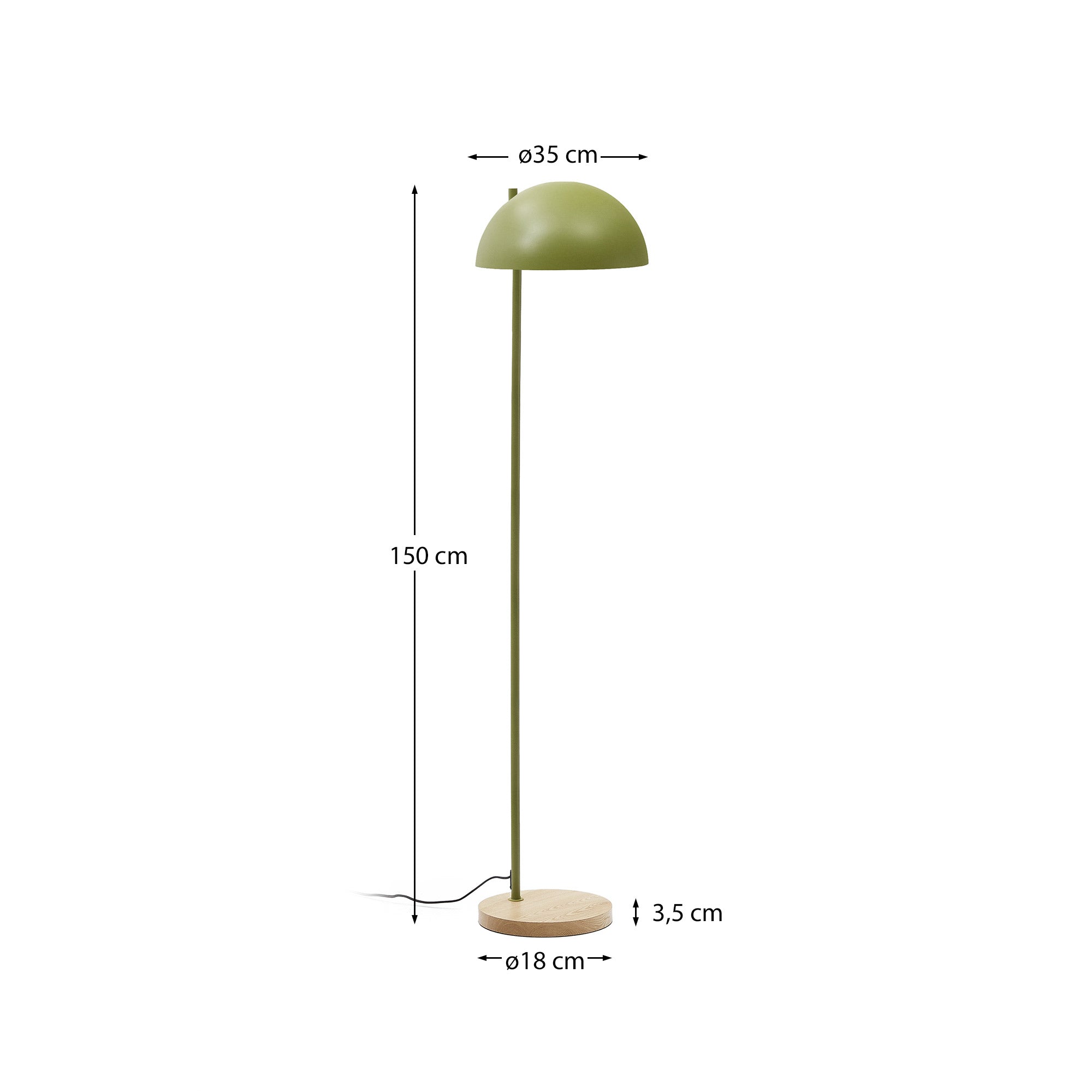 Die Catlar Stehlampe von Kave Home kombiniert hochwertiges Eschenholz mit grünem Metall und setzt stilvolle Akzente in jedem Raum.