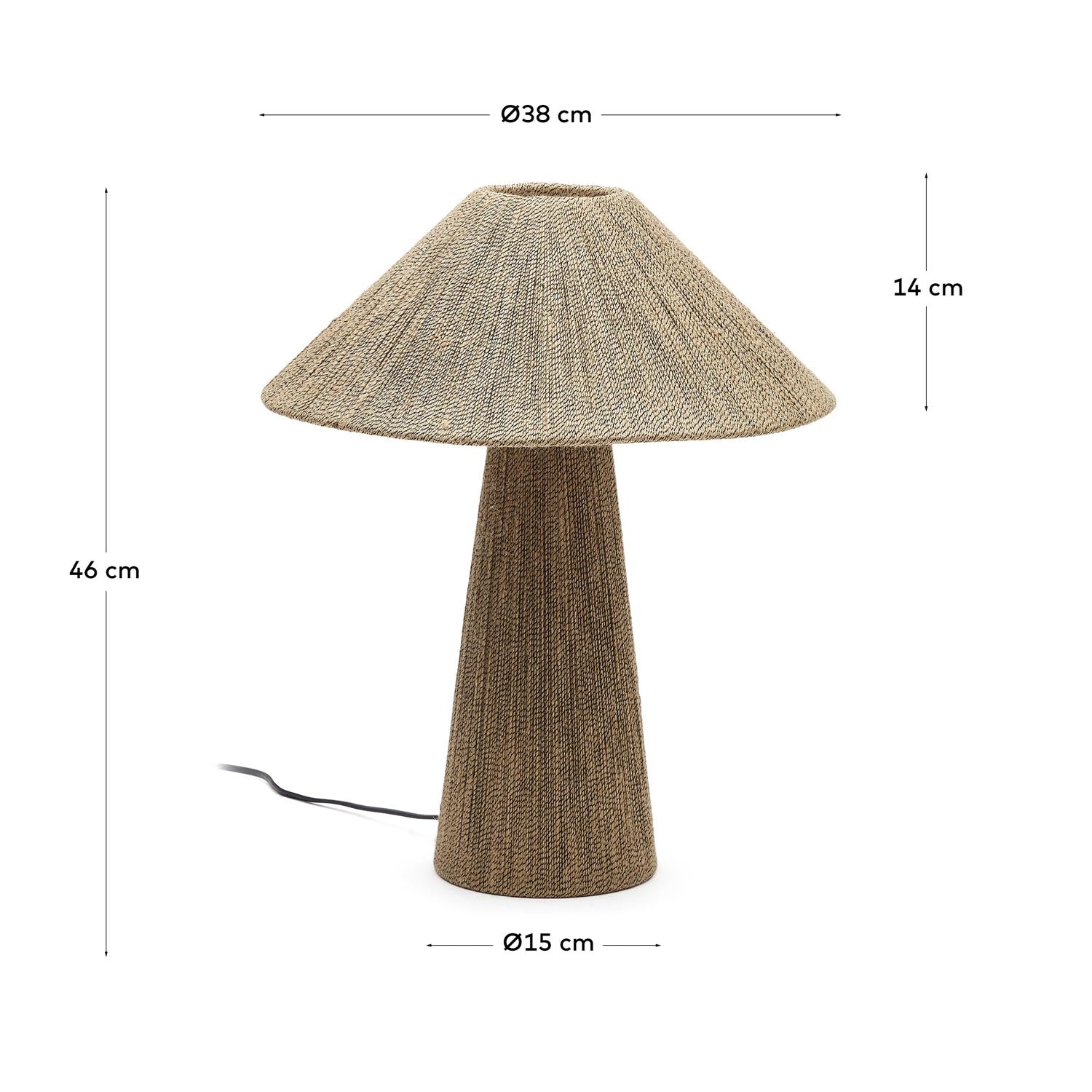 Die Renee Tischleuchte von Kave Home vereint natürlichen Jute-Charme mit einem stabilen Holzsockel und sorgt für einladendes Licht in jedem Raum.