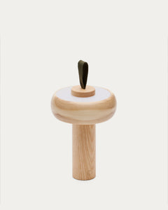 Luba portable table lamp made of solid ash wood and green cotton handle