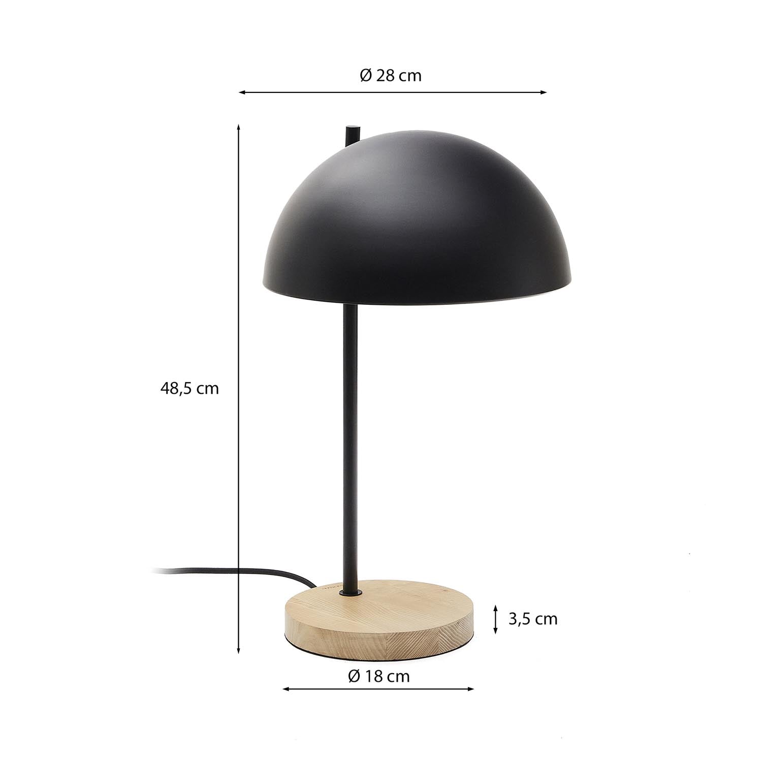 Catlar Tischlampe aus Eschenholz und Metall mit schwarzem Lackfinish in Schwarz präsentiert im Onlineshop von KAQTU Design AG. Tischleuchte ist von Kave Home