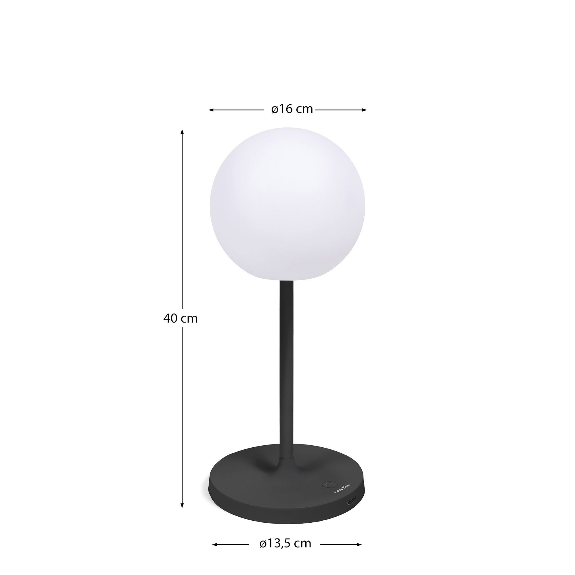 Elegante Outdoor-Tischlampe aus schwarzem Aluminium, 40 cm hoch, tragbar und wetterfest, ideal für stilvolle Außenbereiche.