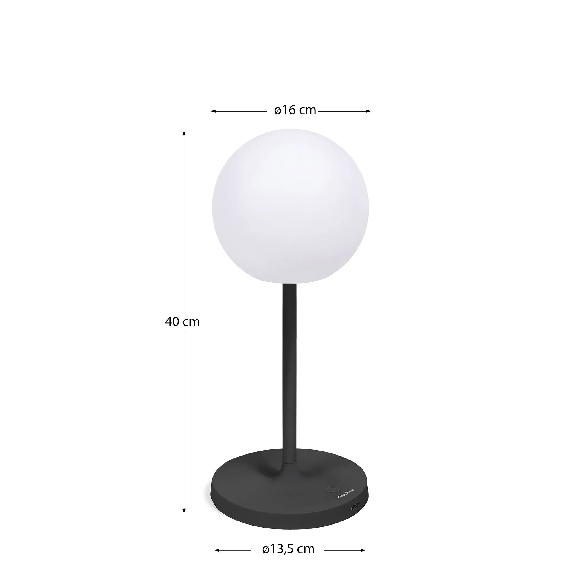 Elegante Outdoor-Tischlampe aus schwarzem Aluminium, 40 cm hoch, tragbar und wetterfest, ideal für stilvolle Außenbereiche.