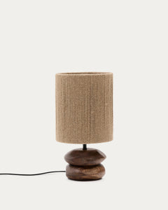 Lampe de table Kor en bois d'acacia avec une finition foncée et jute