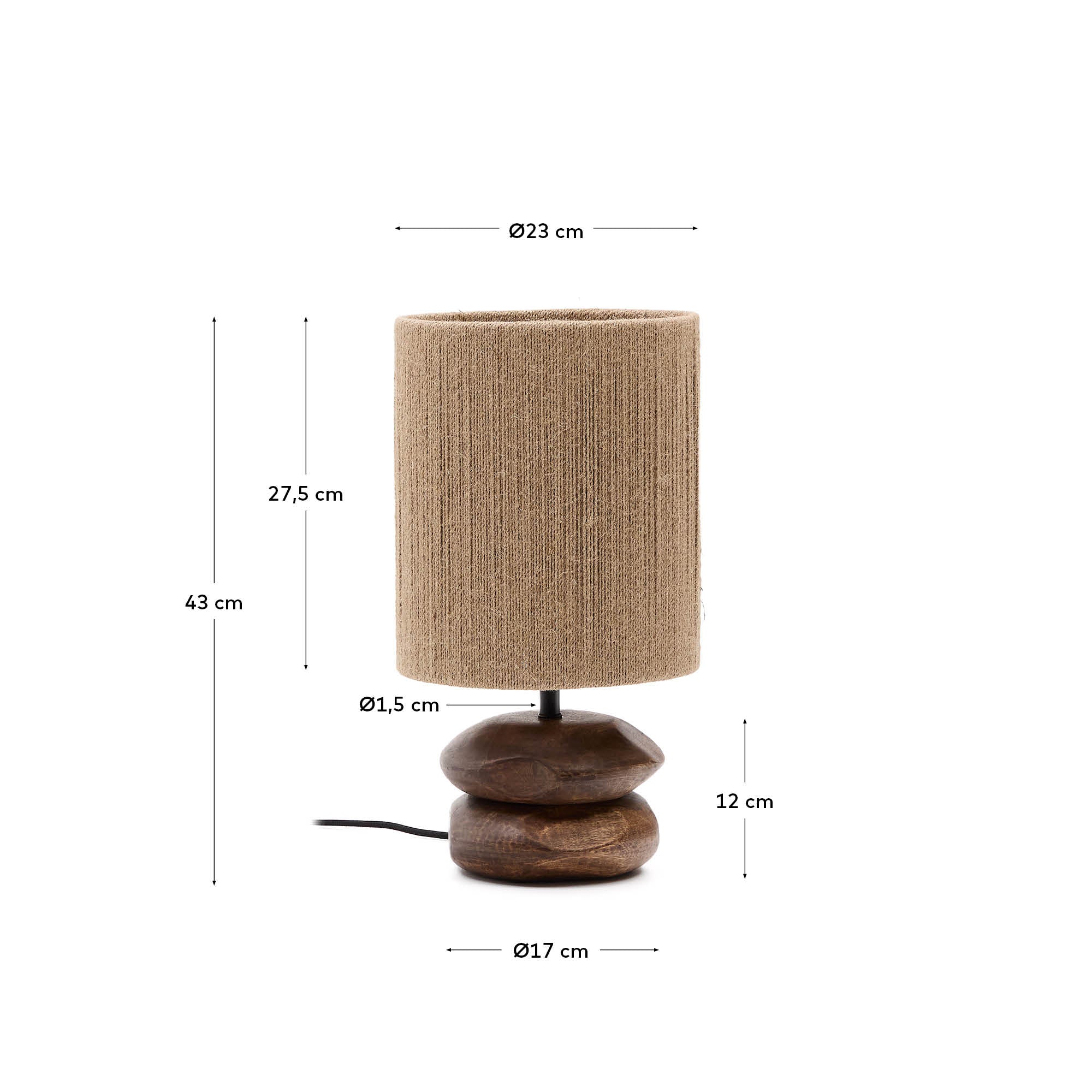 Elegante Tischleuchte Kor aus langlebigem Akazienholz und Jute, ideal für stimmungsvolle Beleuchtung in jedem Wohnstil.