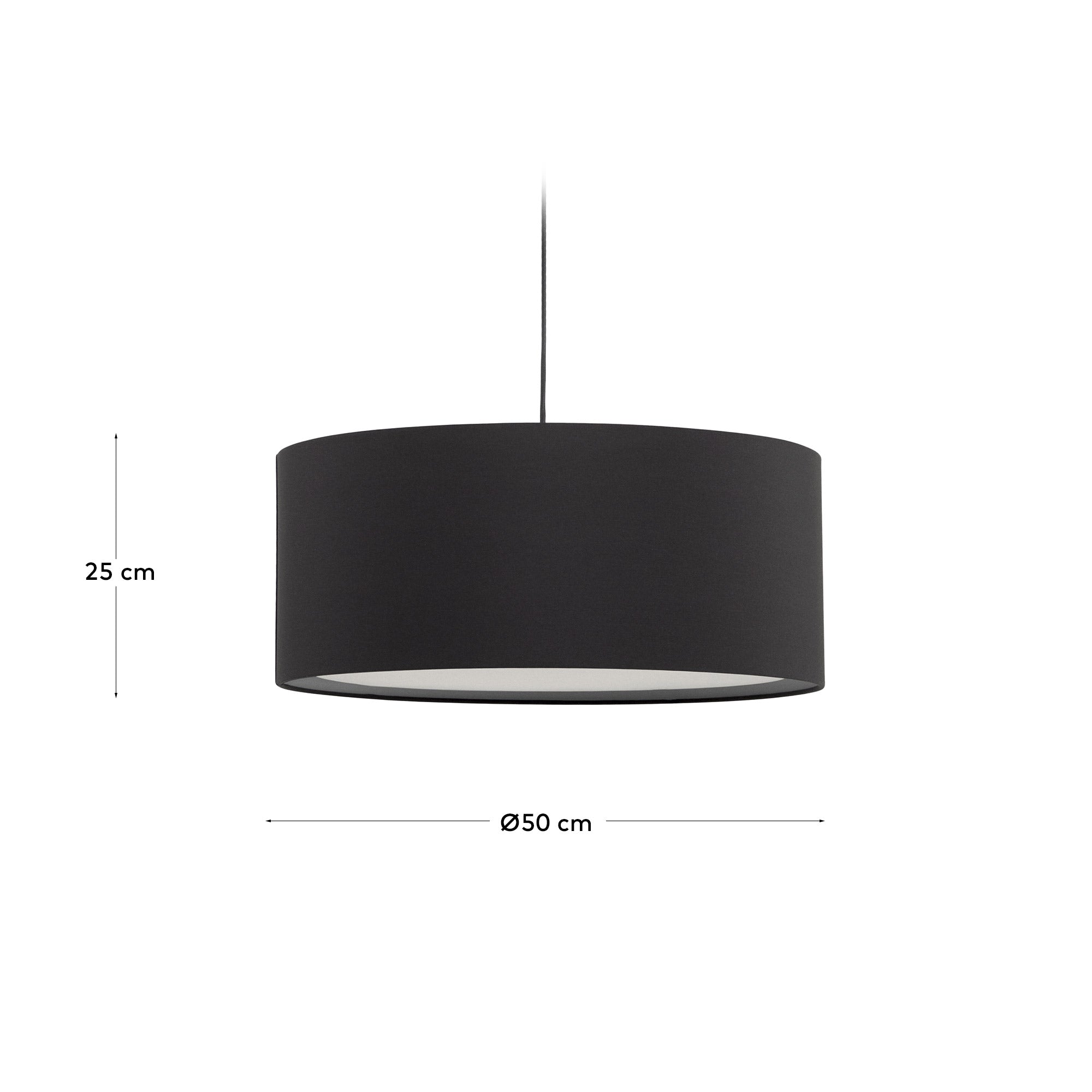 Schwarzer Lampenschirm Santana mit 50 cm Durchmesser und weißem Diffusor. Ideal für moderne Räume, schafft angenehme Lichtatmosphäre.